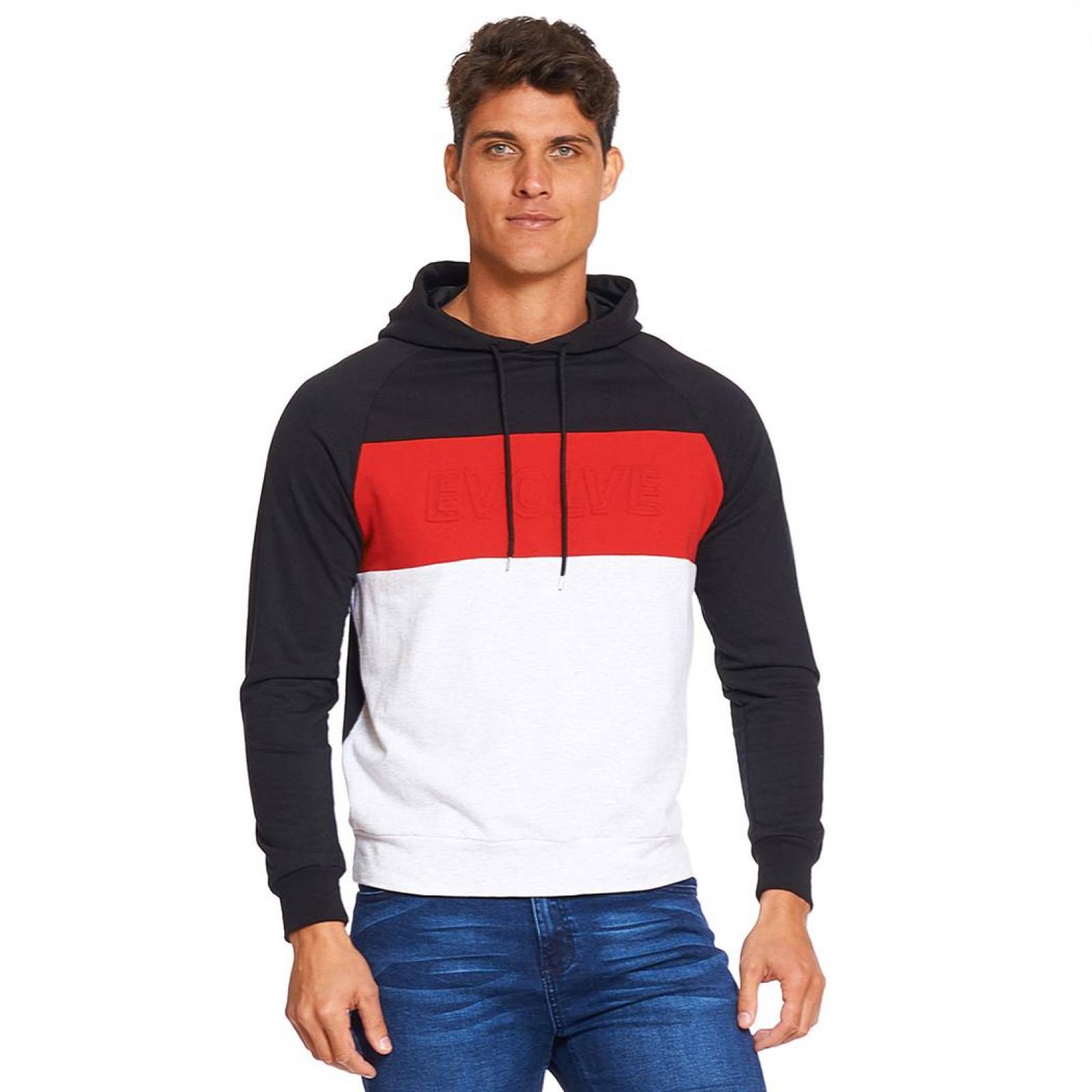 Sudadera Hombre Moda Casual Capucha Estampado Rayas Negro