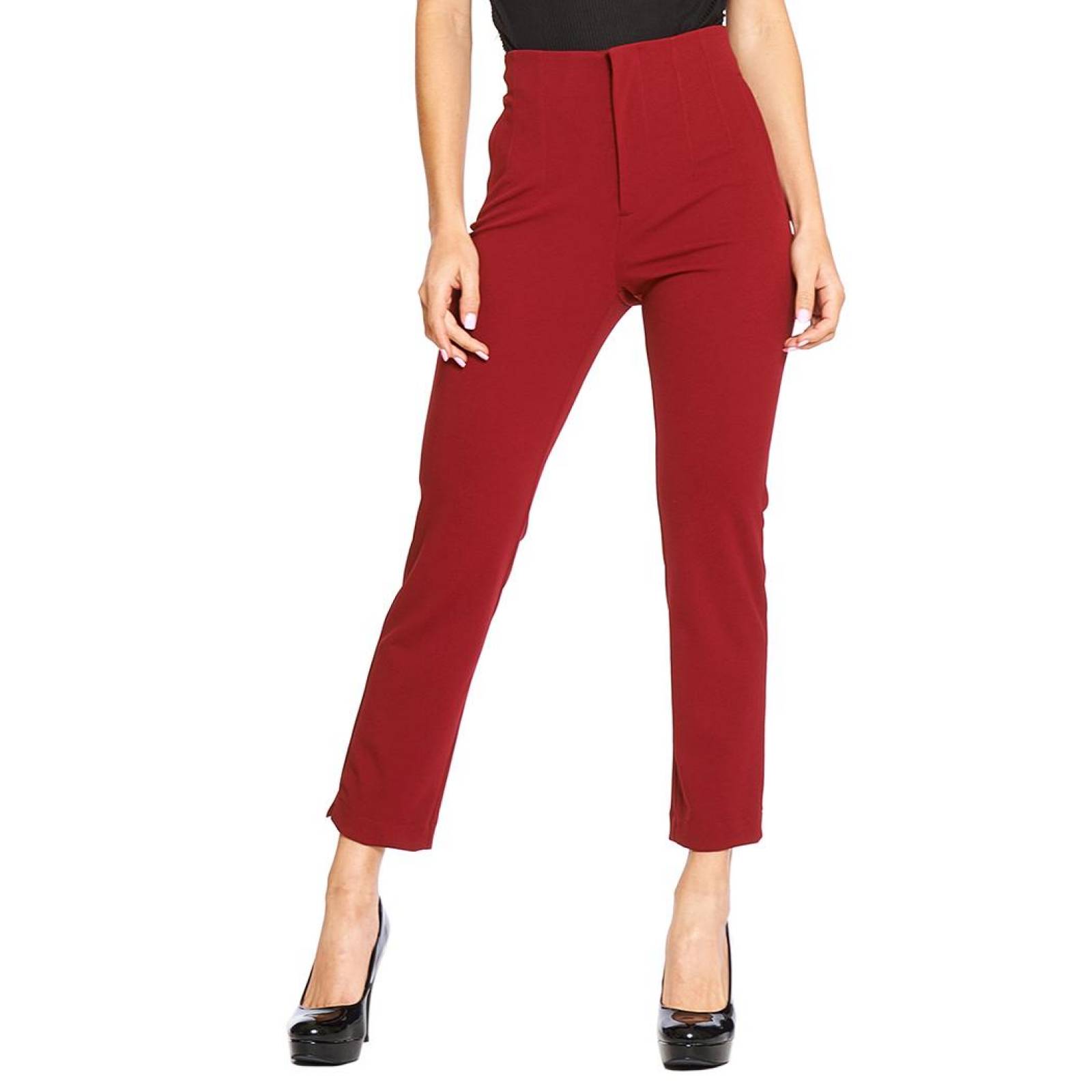 Pantalón Mujer Moda Casual Formal Cintura Alta Cómodo Vino 