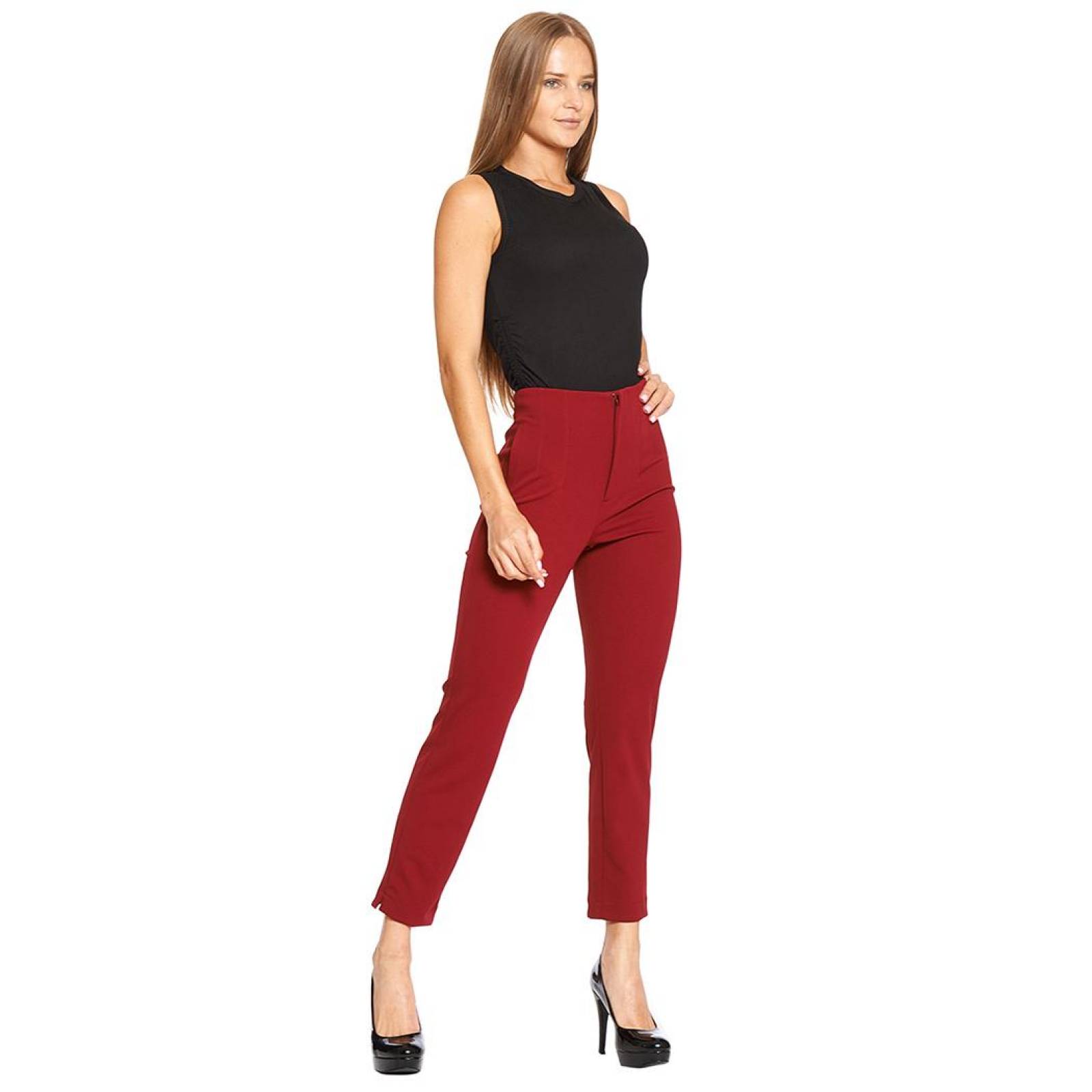 Pantalón Mujer Moda Casual Formal Cintura Alta Cómodo Vino 