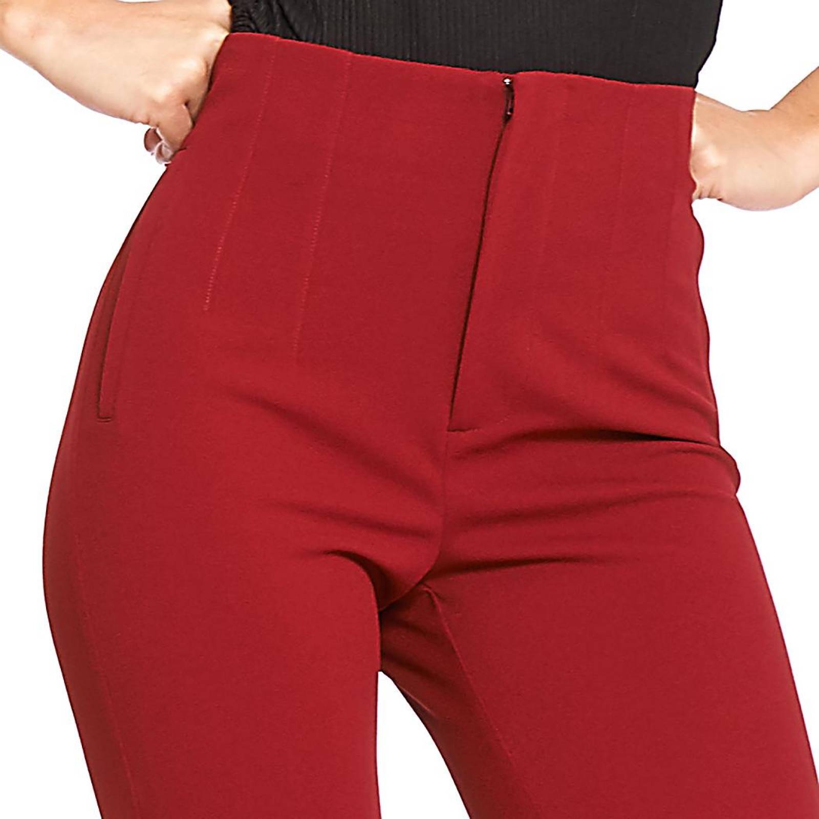 Pantalón Mujer Moda Casual Formal Cintura Alta Cómodo Vino 