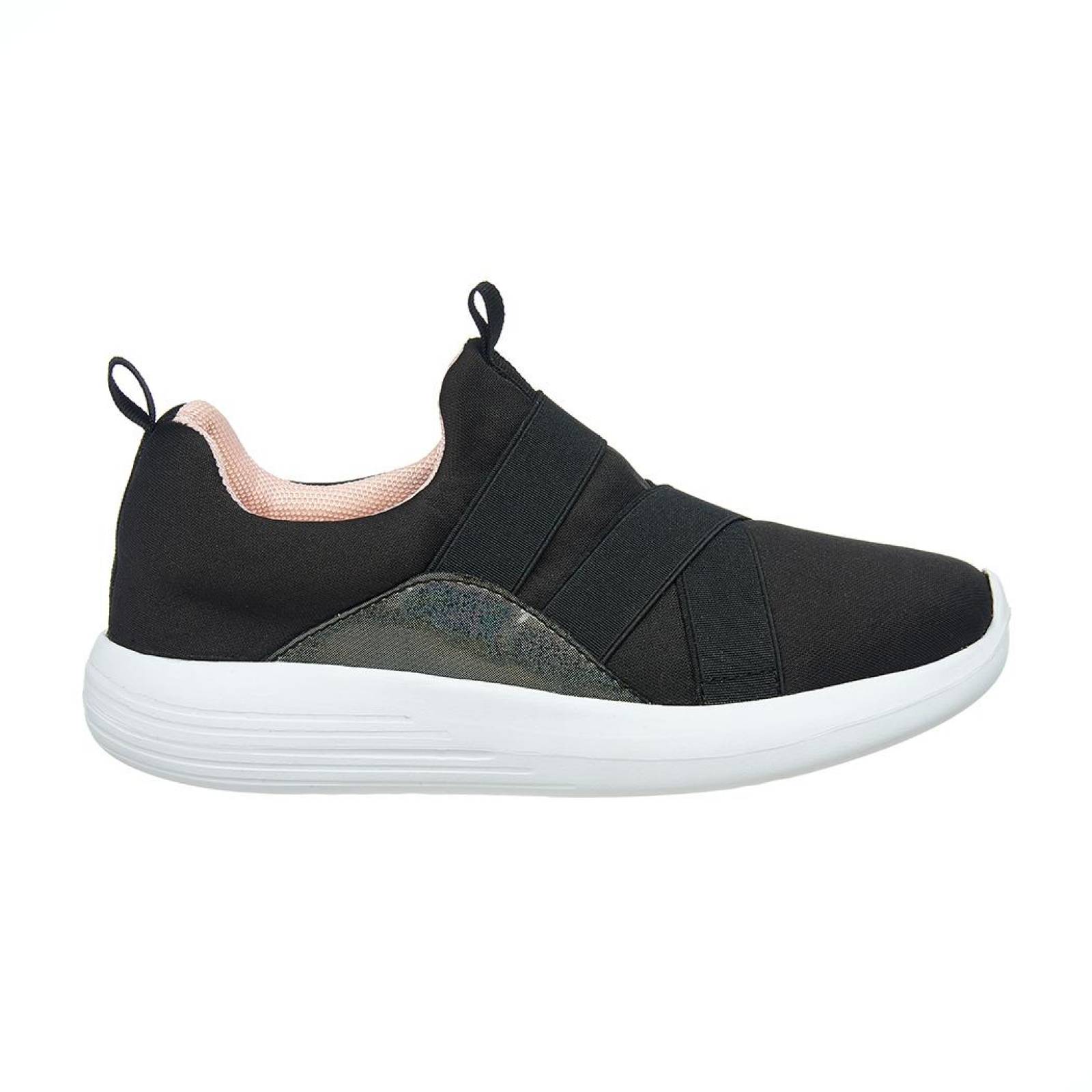 Tenis Mujer Casual Descanso Licra Ajustable Ligero Negro Confort 