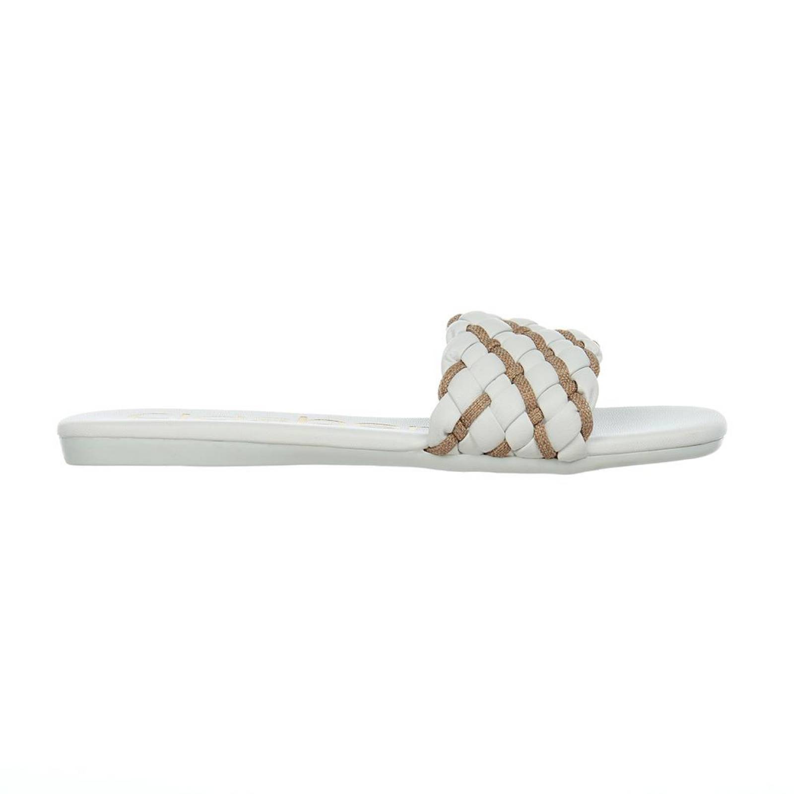 Sandalias Blancas Tejidas Slide Moda Mujer Tipo Piel Cómodas 