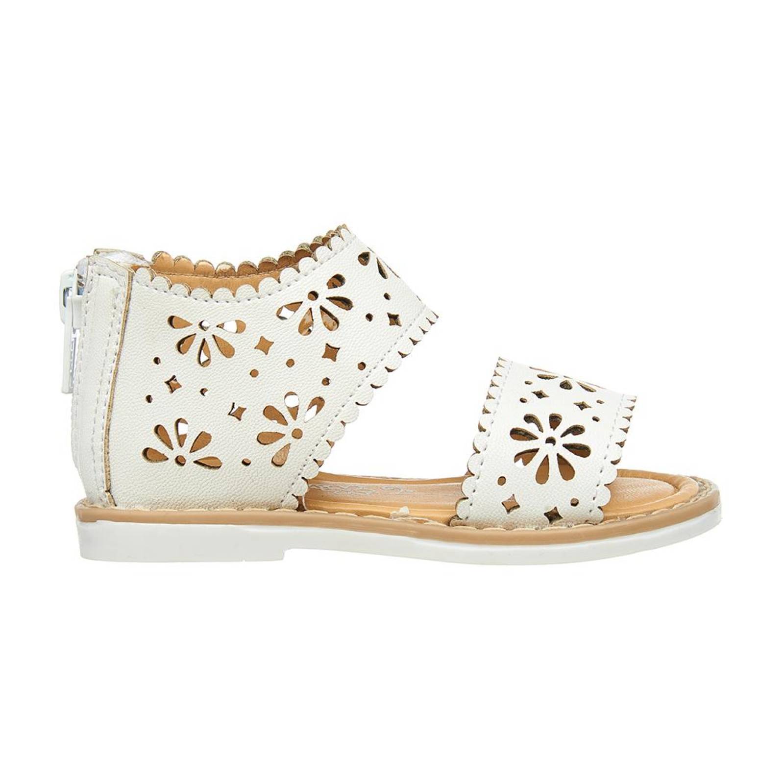 Sandalias Para Niñas Con Flores Tipo Piel Blanco Casuales 