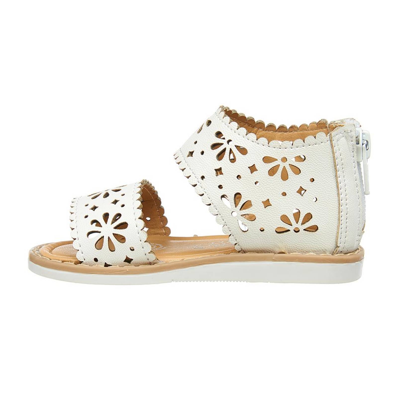 Sandalias Para Niñas Con Flores Tipo Piel Blanco Casuales 