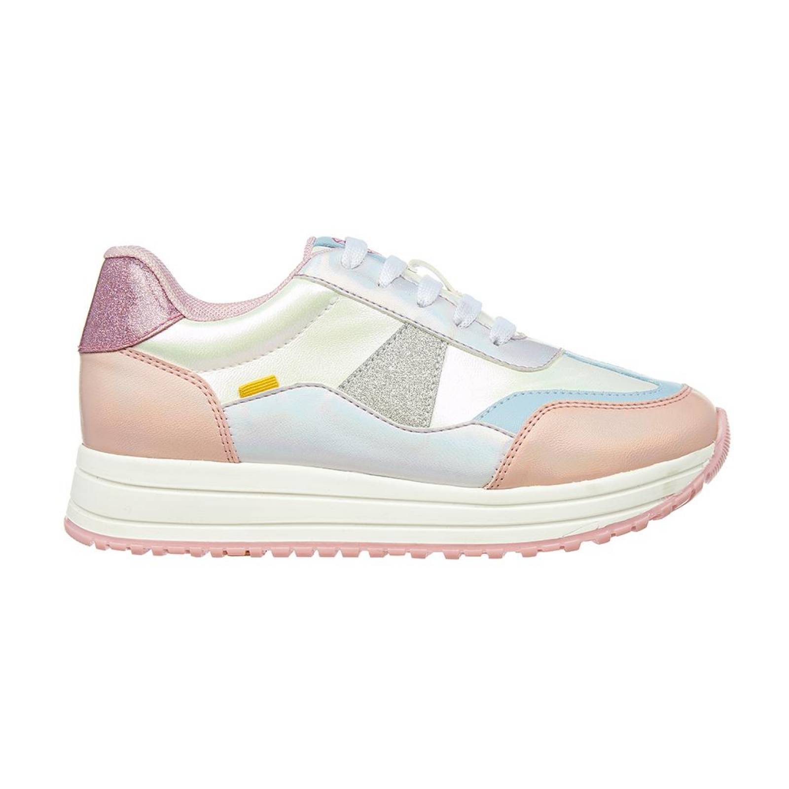 Tenis Con Plataforma Para Niñas Tipo Piel Blanco Urbanos 