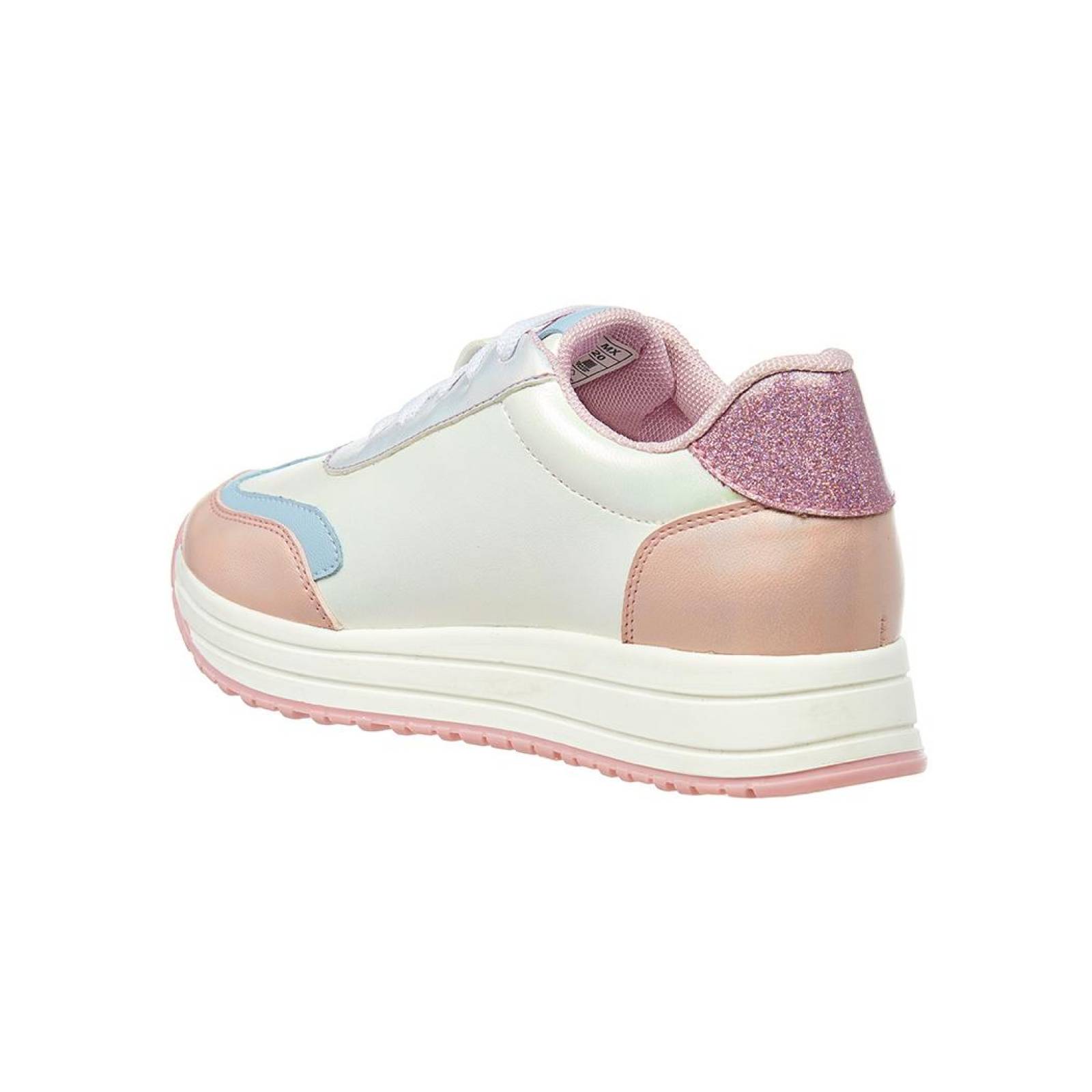 Tenis Con Plataforma Para Niñas Tipo Piel Blanco Urbanos 