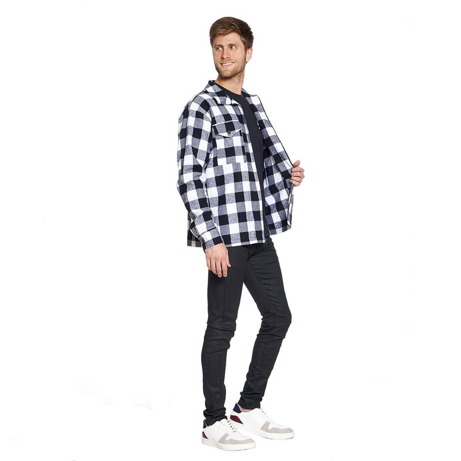 Sobre Camisa Unisex a Cuadros Blanco y Negro Franela De Moda