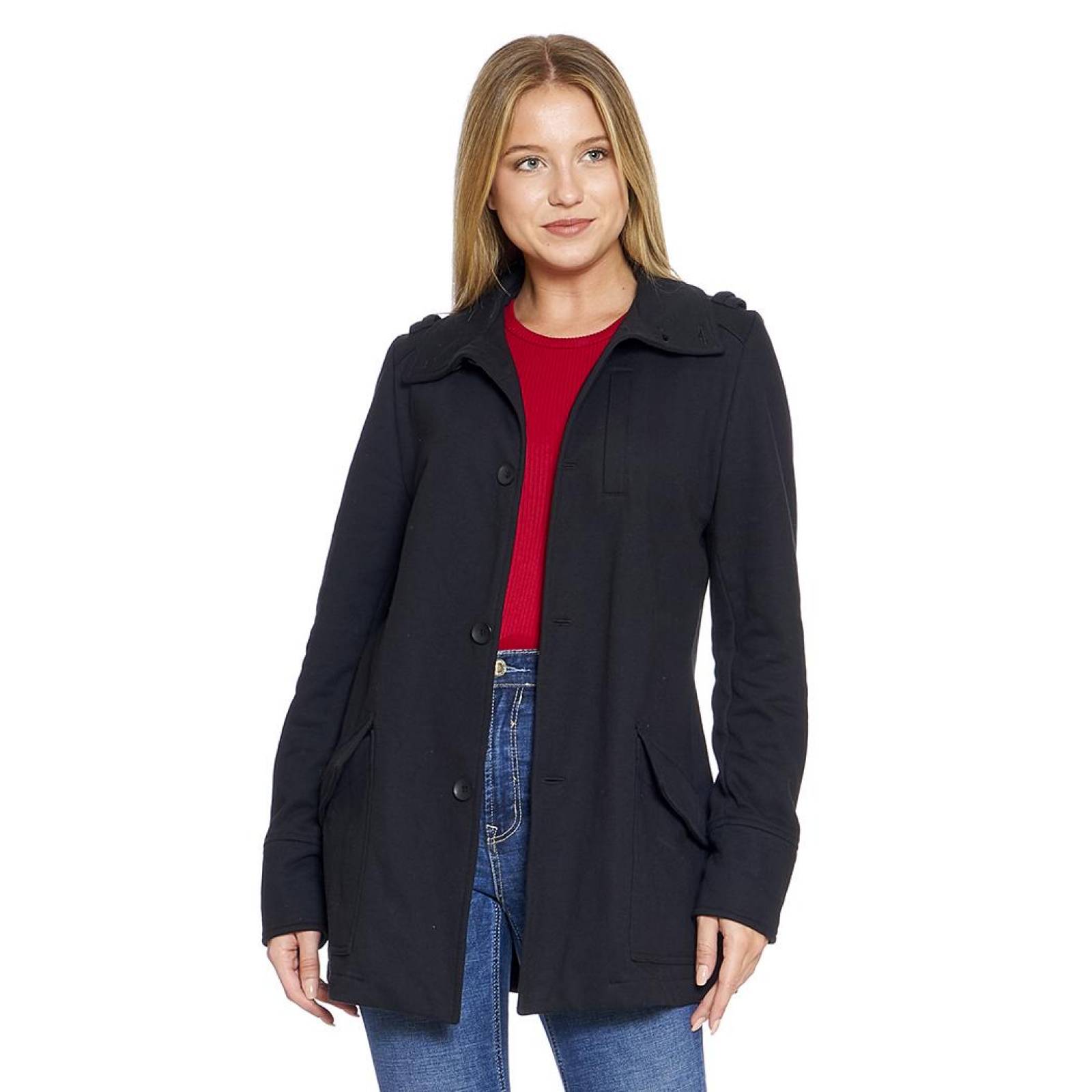 Abrigo En Felpa Estilo Militar Unisex Color Negro Básico Casual Cómodo 360077 