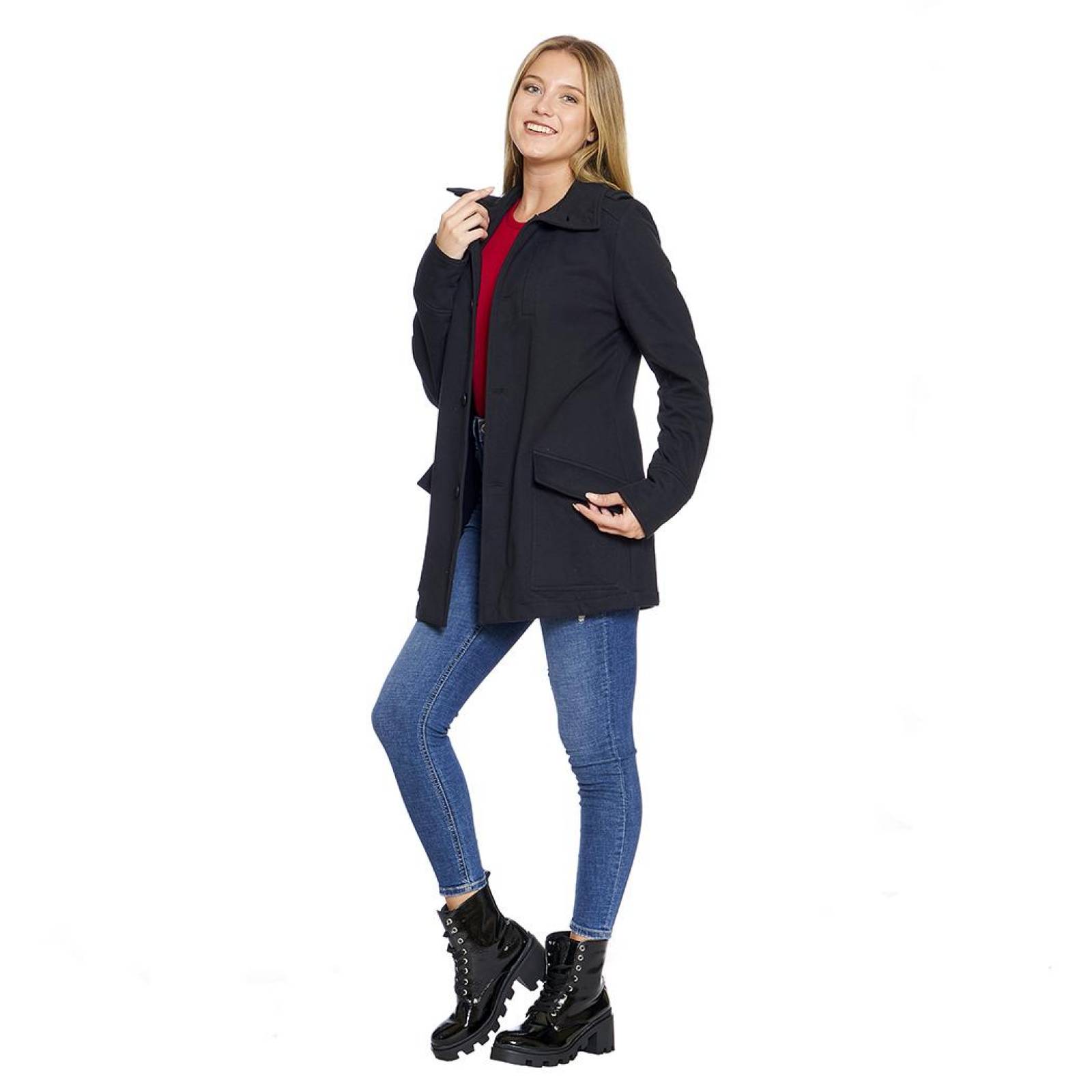 Abrigo En Felpa Estilo Militar Unisex Color Negro Básico Casual Cómodo 360077 