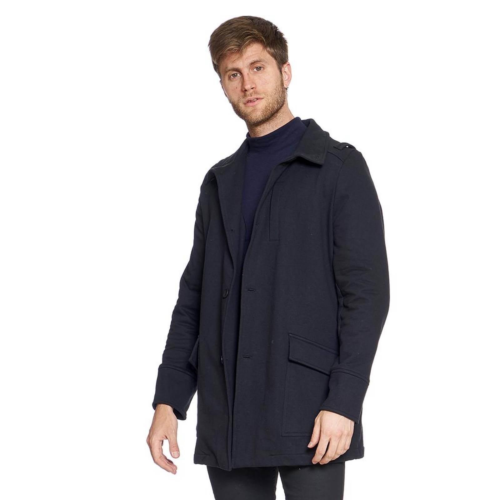 Abrigo En Felpa Estilo Militar Unisex Color Negro Básico Casual Cómodo 360077 