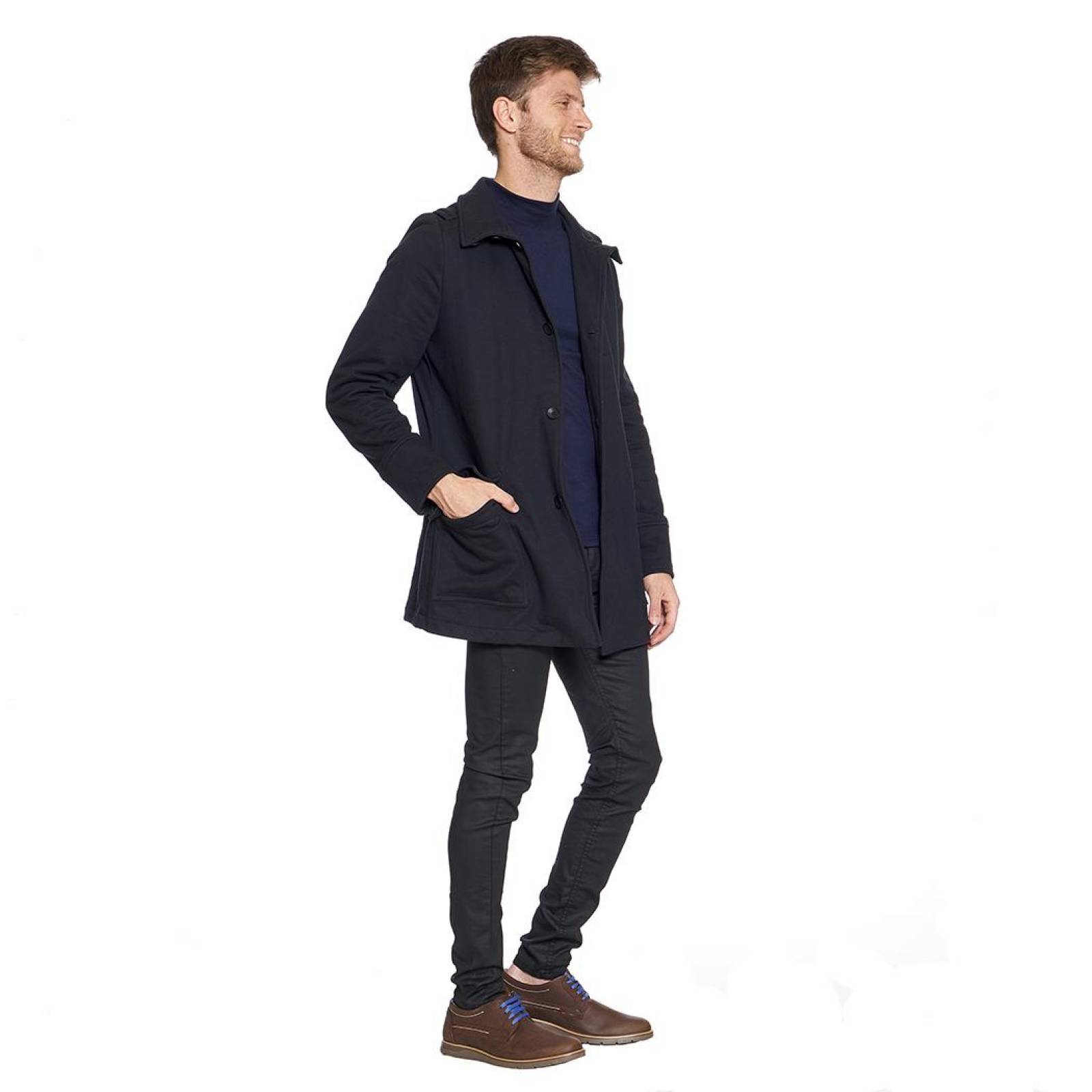 Abrigo En Felpa Estilo Militar Unisex Color Negro Básico Casual Cómodo 360077 