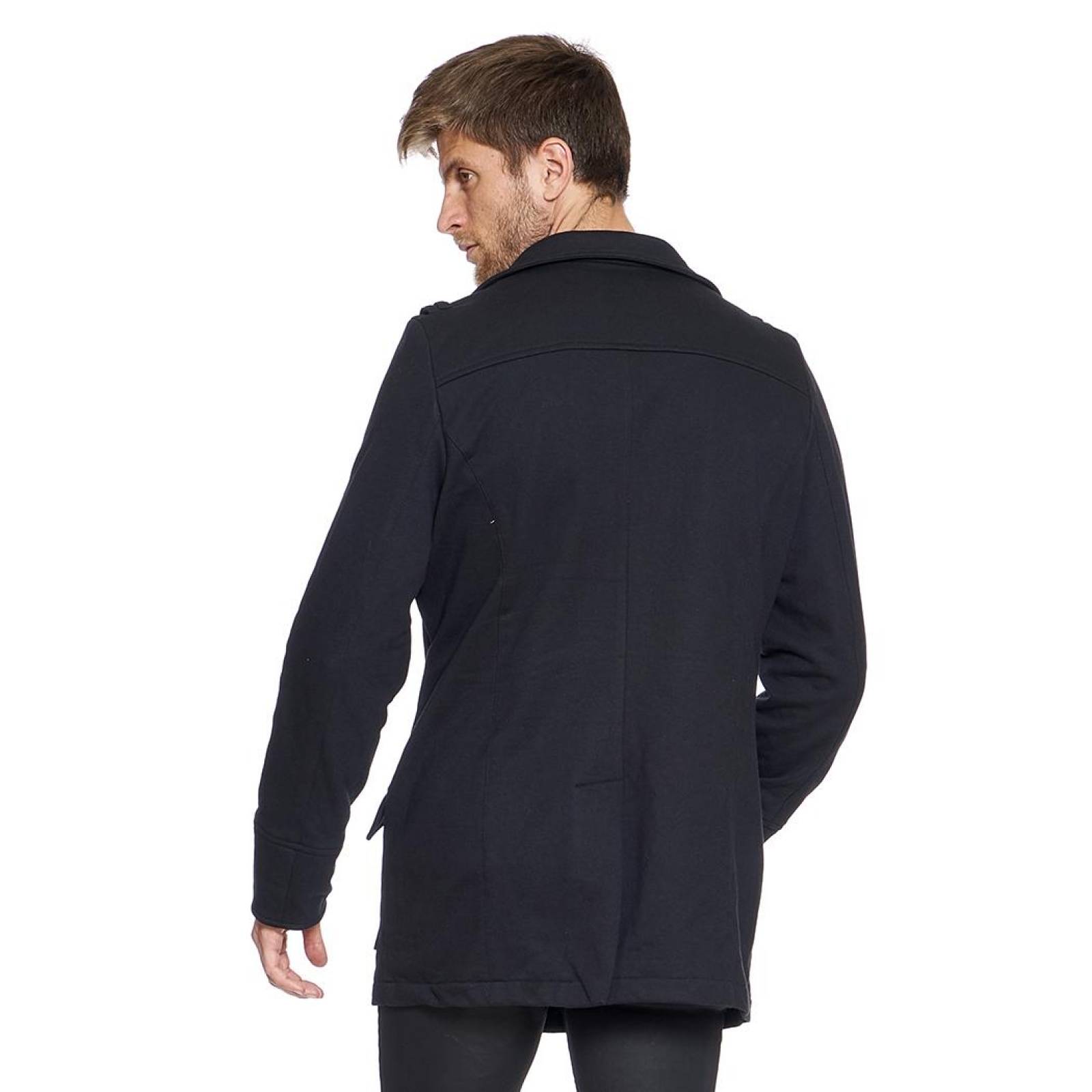 Abrigo En Felpa Estilo Militar Unisex Color Negro Básico Casual Cómodo 360077 