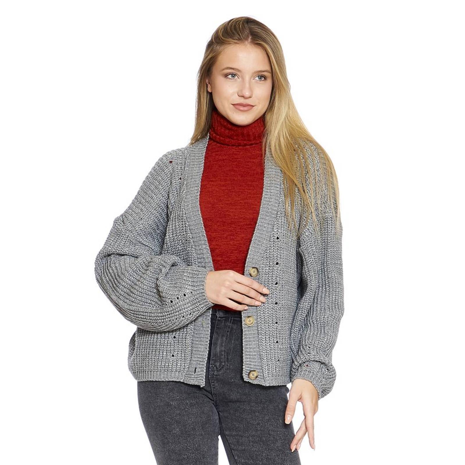 Sweater Para Mujer Gris Jaspe Corte Holgado Abierto Casual Comodo 330695 