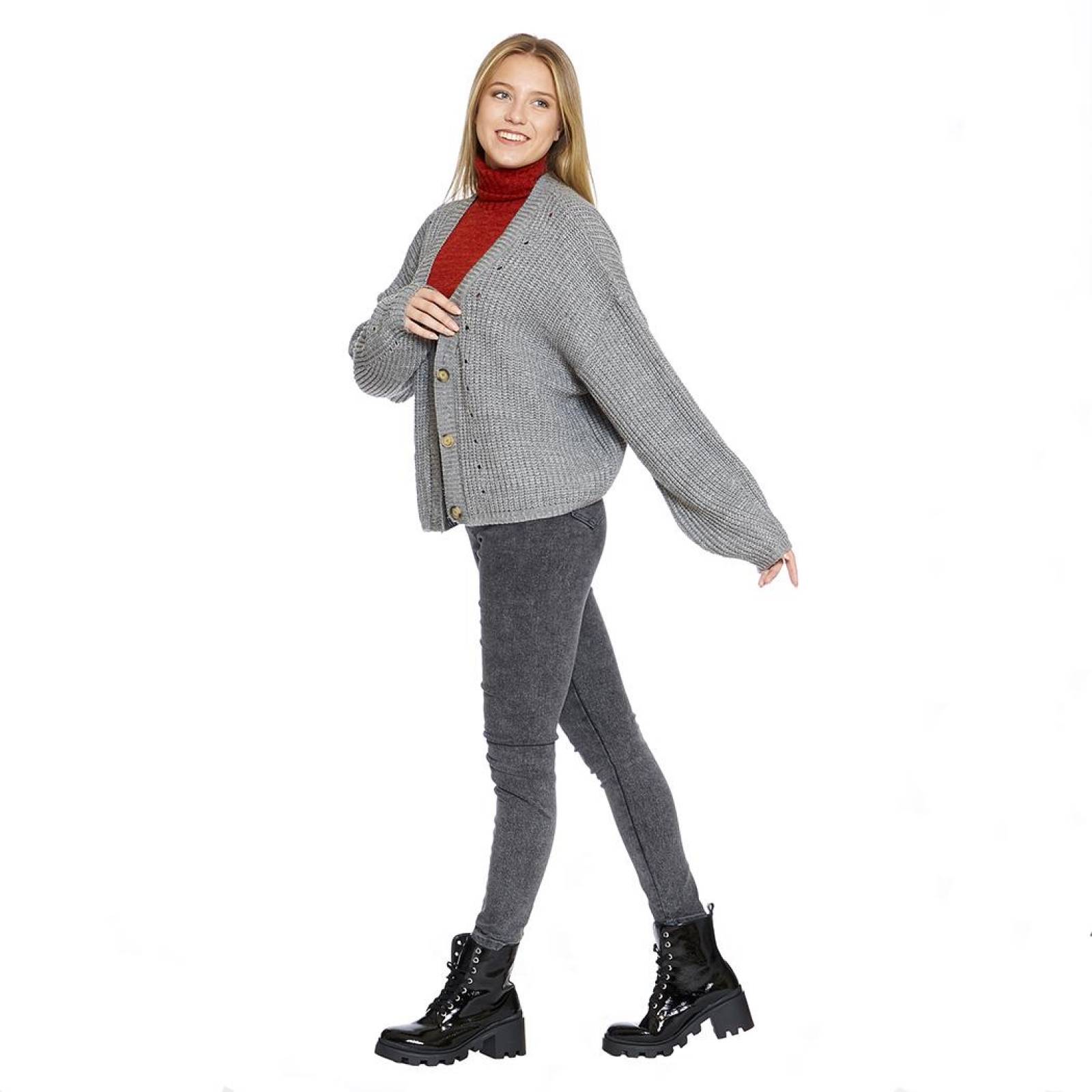 Sweater Para Mujer Gris Jaspe Corte Holgado Abierto Casual Comodo 330695 