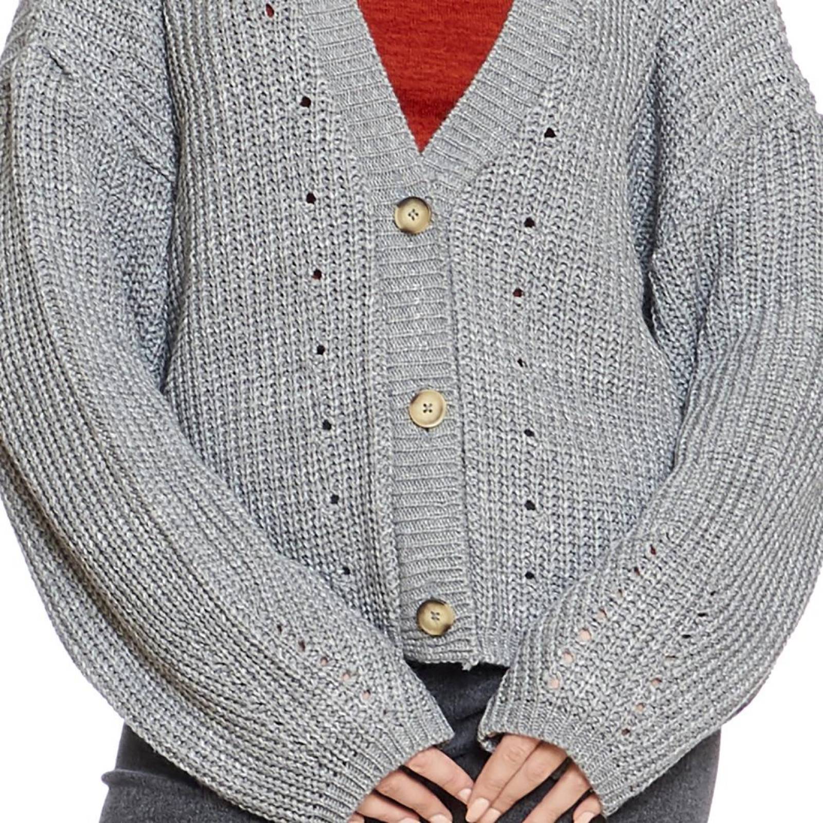 Sweater Para Mujer Gris Jaspe Corte Holgado Abierto Casual Comodo 330695 