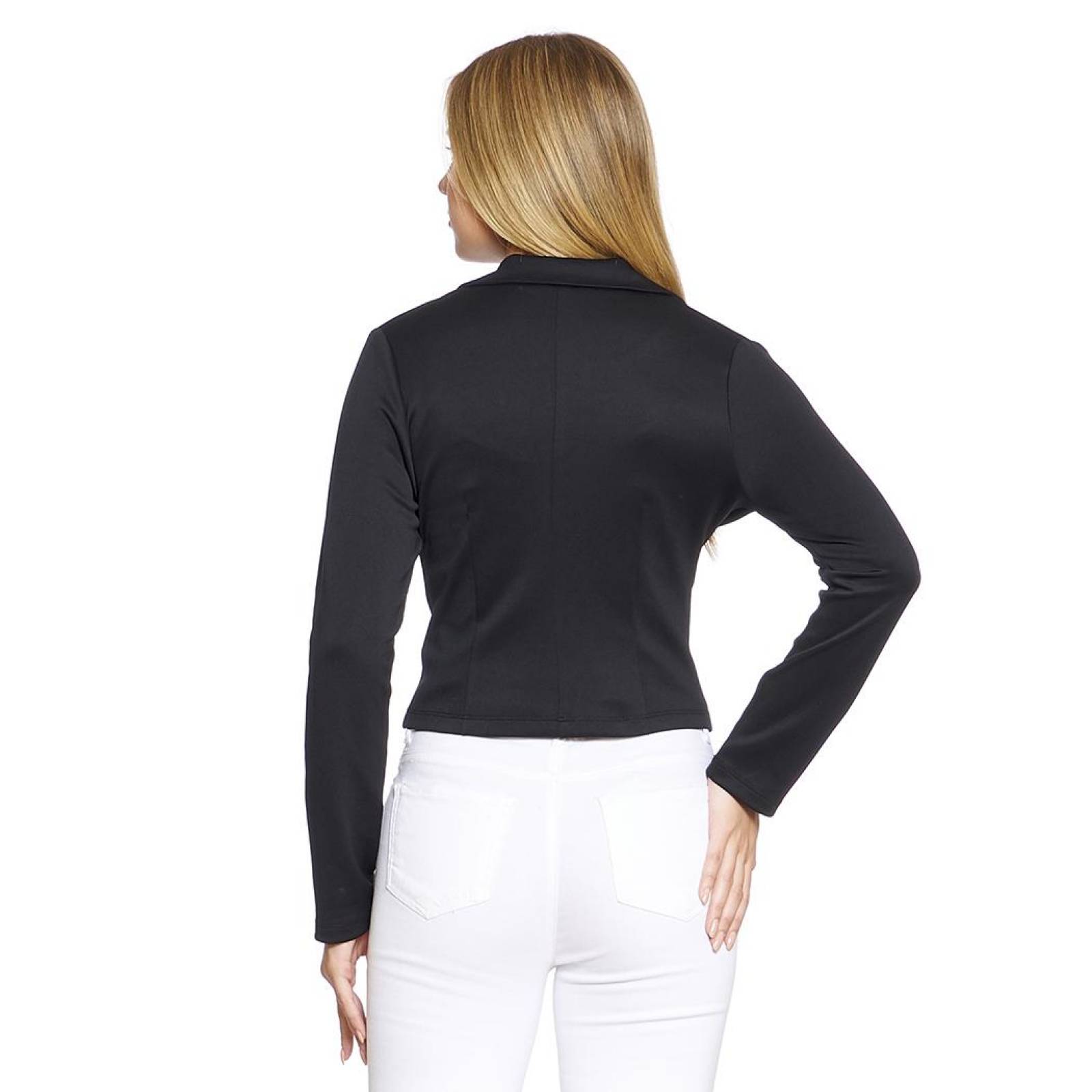 Blazer Corto Mujer Moda Formal Manga Larga Negro Detalle Botón Delantero 550415 