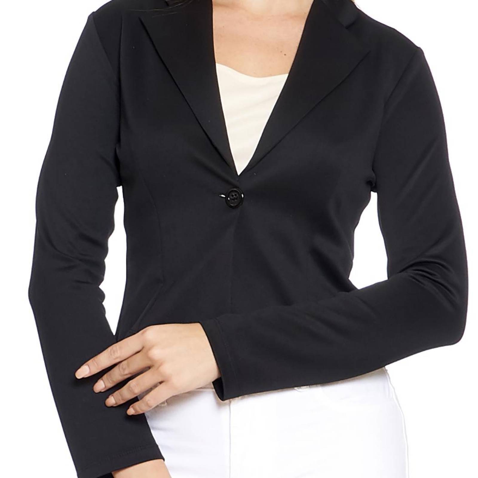 Blazer Corto Mujer Moda Formal Manga Larga Negro Detalle Botón Delantero 550415 