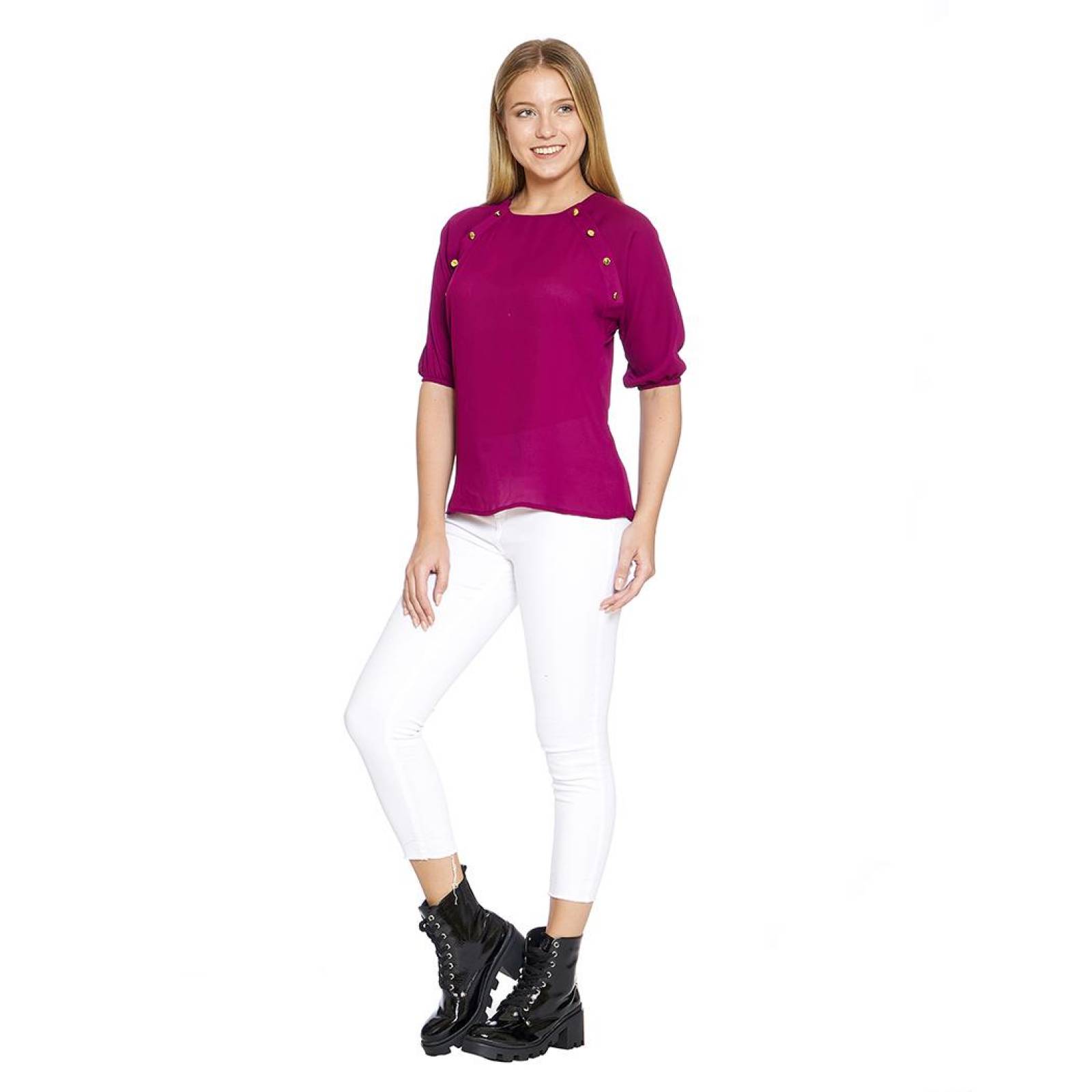 Blusa Para Mujer Manga Dolman 3/4 Holgada Color Frambuesa 330732 