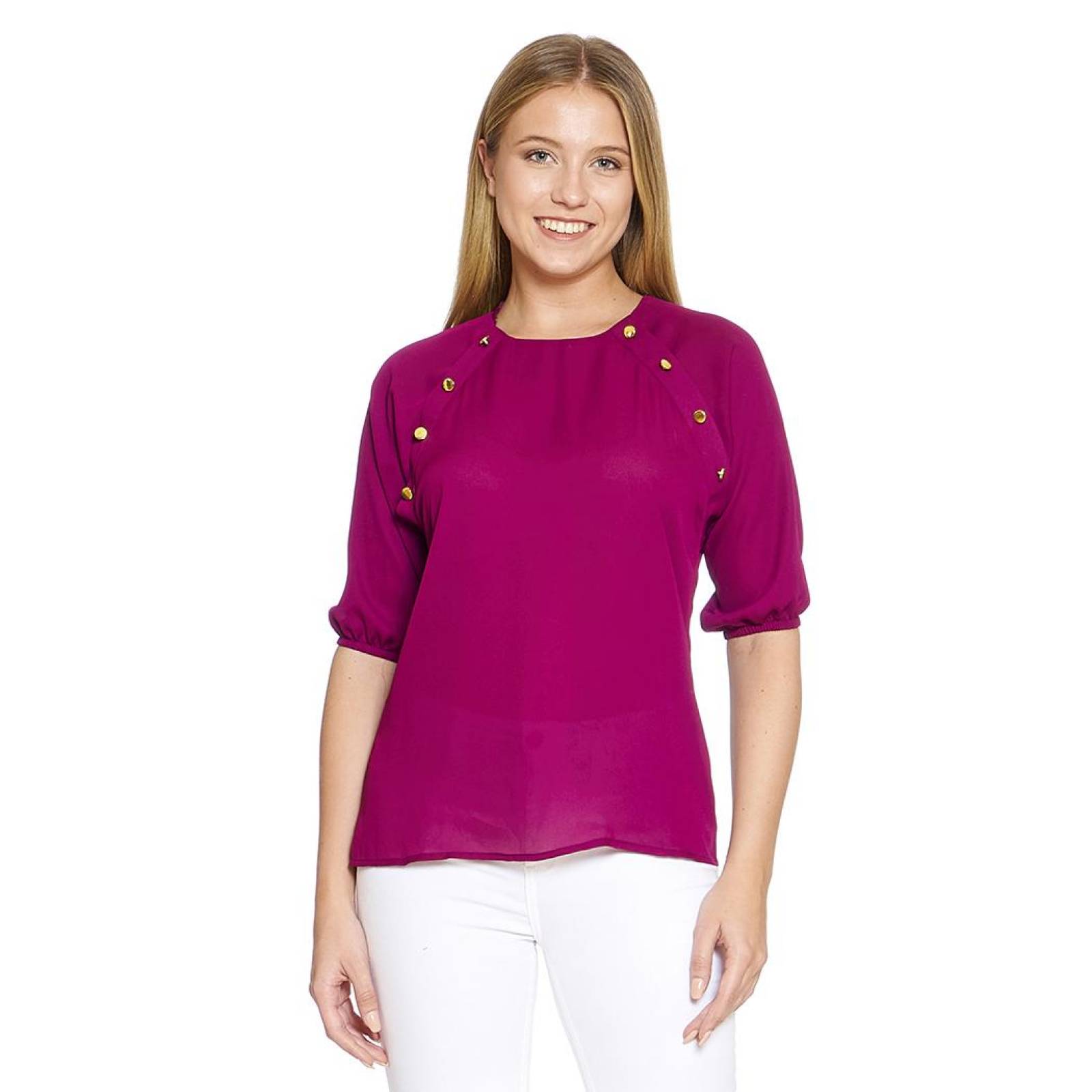 Blusa Para Mujer Manga Dolman 3/4 Holgada Color Frambuesa 330732 