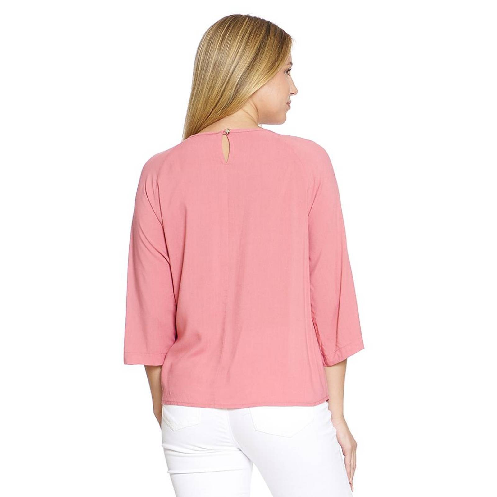 Blusa Para Mujer Con Botón Dorado Manga 3/4 Corte Holado Color Palo De Rosa Casual 550402 