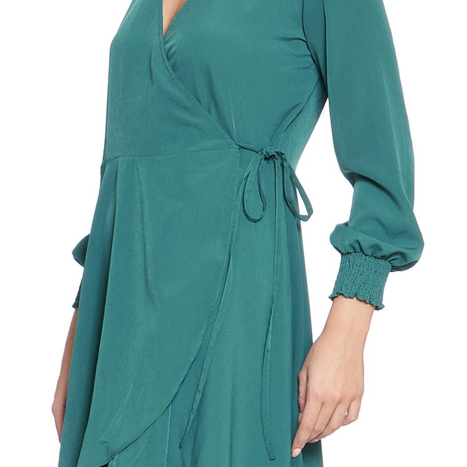 Vestido Para Mujer Escote Con Nudo Envolvente Manga Larga Color Verde Moda Casual Formal 330725 
