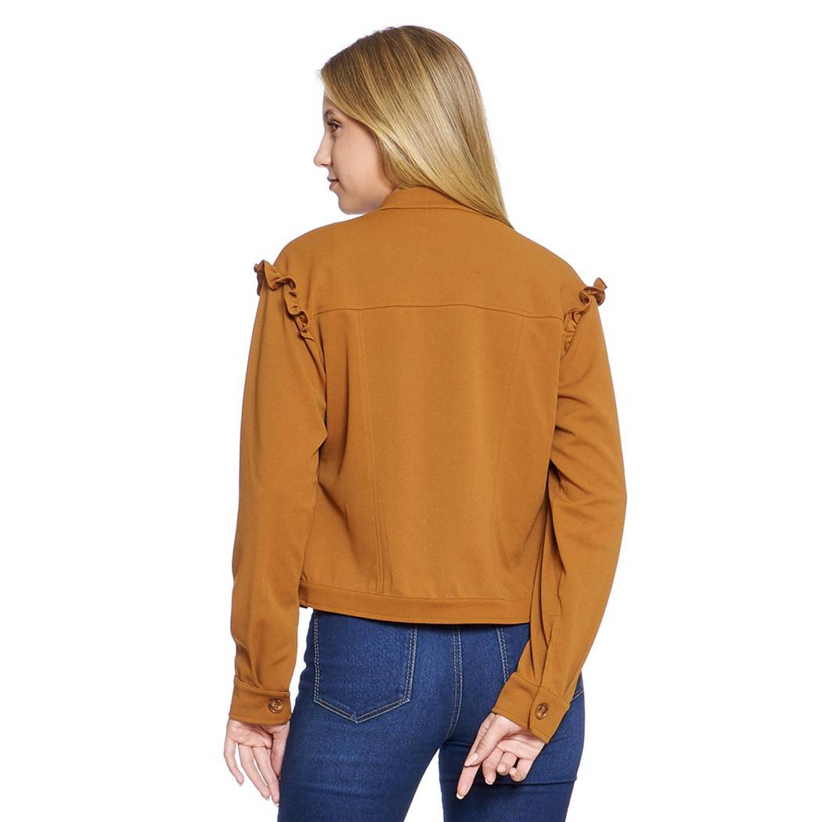 Chamarra Para Mujer Camel Con Olanes Estilo Casual Semi Formal 330731 
