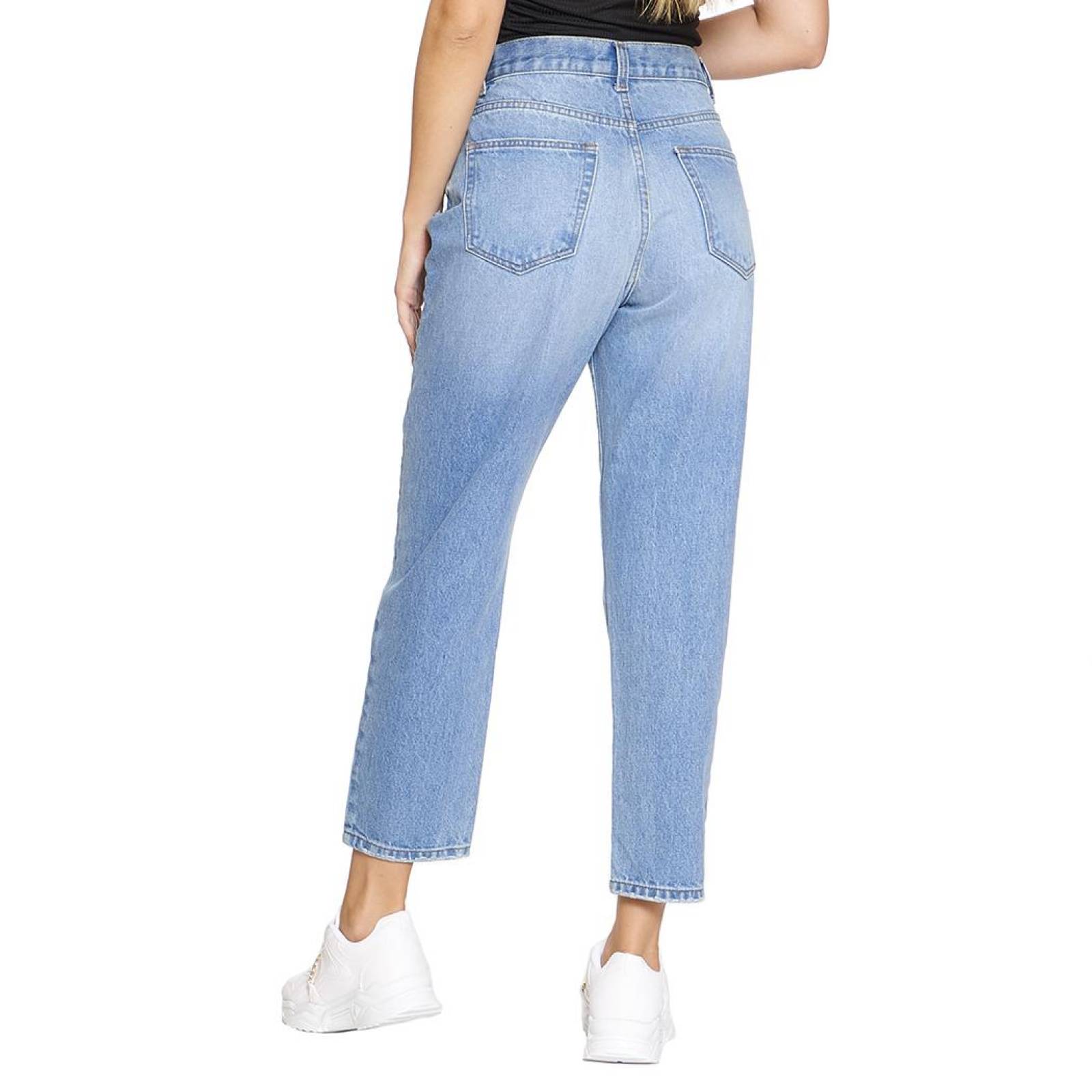 Jeans Mom Fit Tiro Alto Rasgado Para Mujer Moda Casual Juvenil Stone 110107