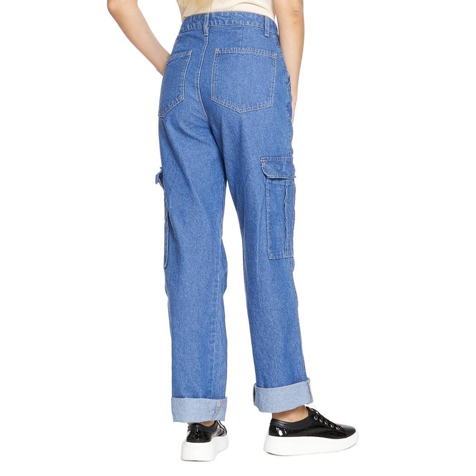 Pantalón Jeans Mom Tiro Alto Wide Leg Cargo Para Mujer Juvenil Cómodo 110109 