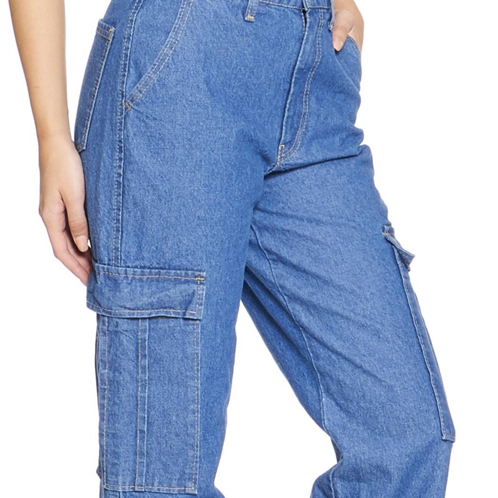 Pantalón Jeans Mom Tiro Alto Wide Leg Cargo Para Mujer Juvenil Cómodo 110109 