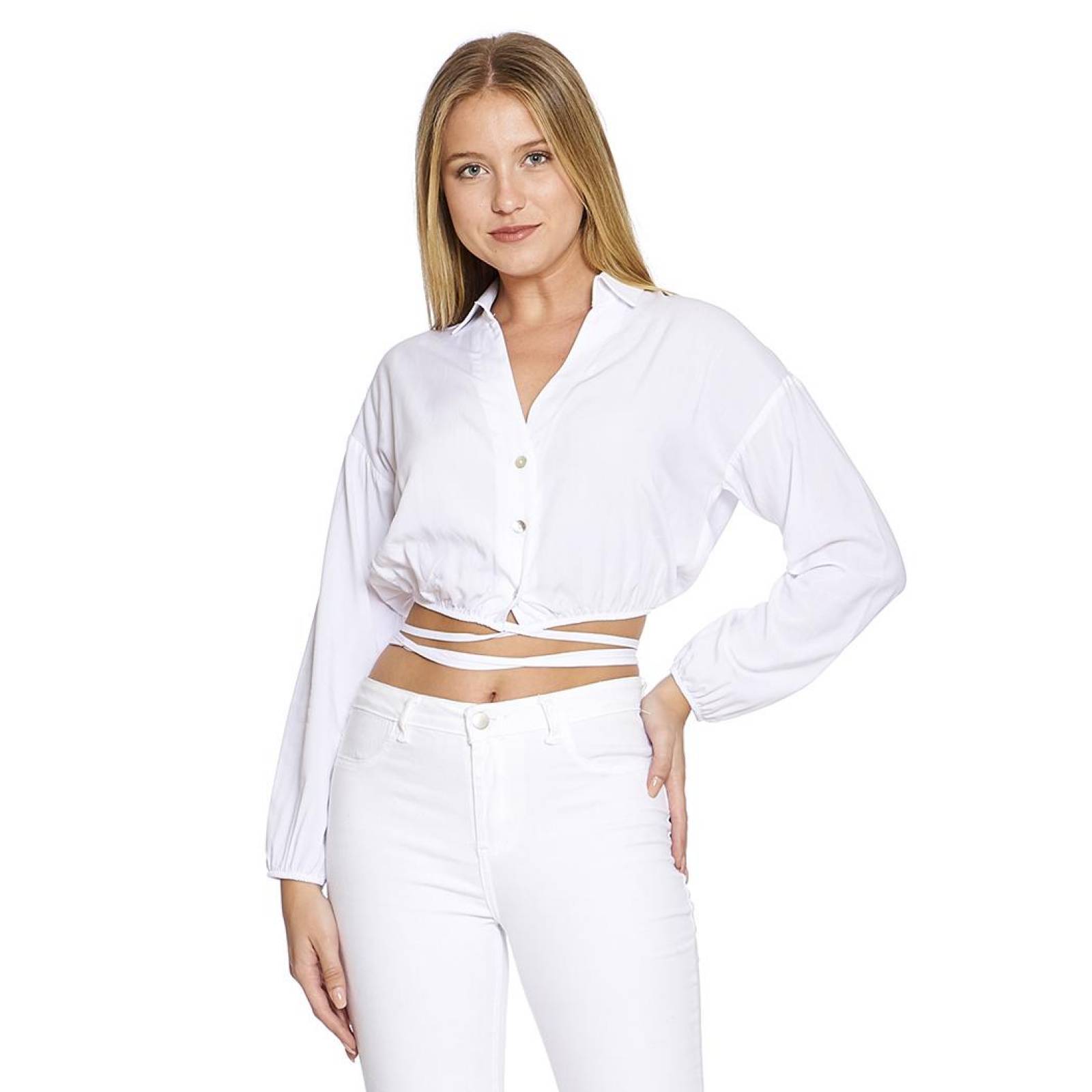 Blusa Manga Larga Cuello Jareta En Cintura Mujer Juvenil 330719 