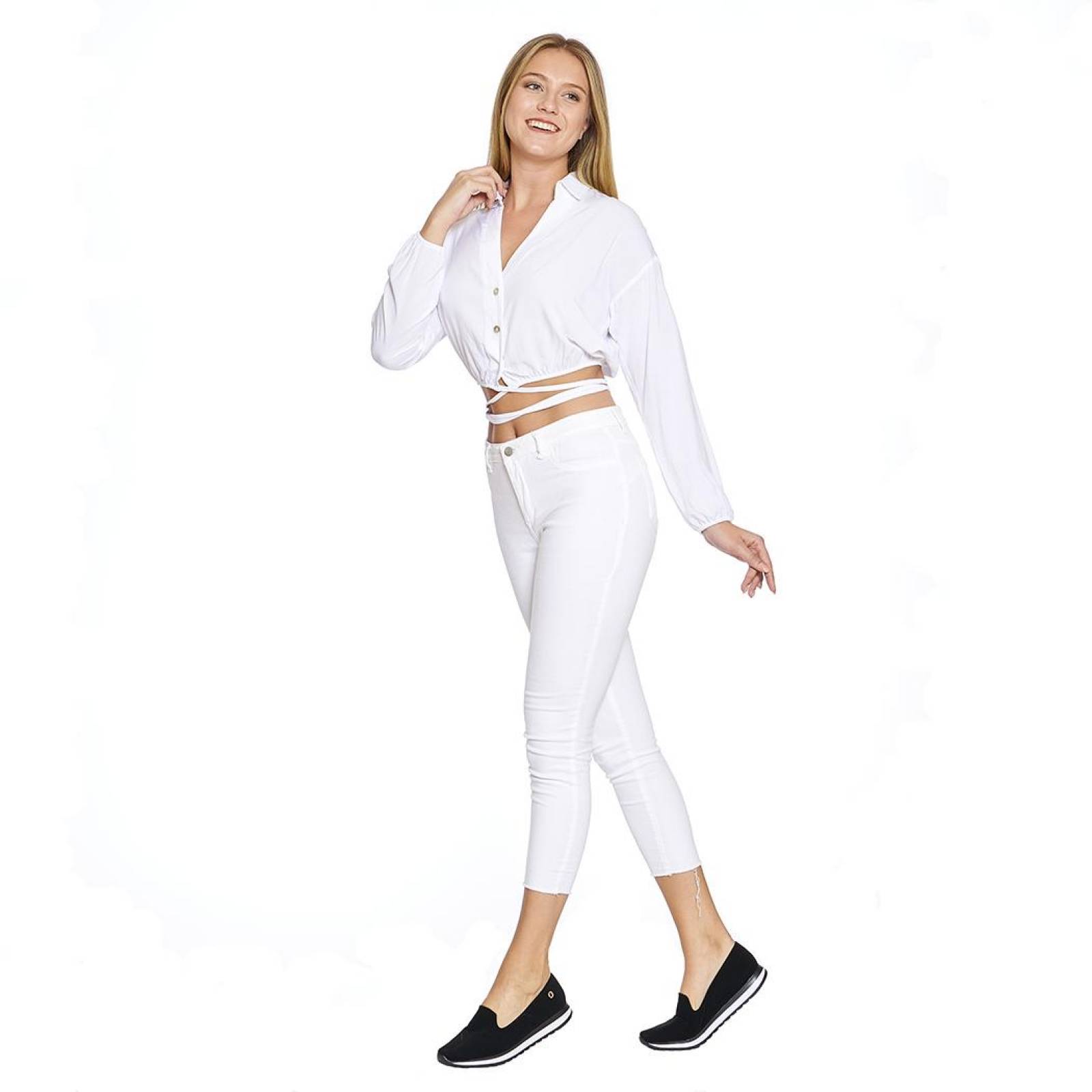Blusa Manga Larga Cuello Jareta En Cintura Mujer Juvenil 330719 