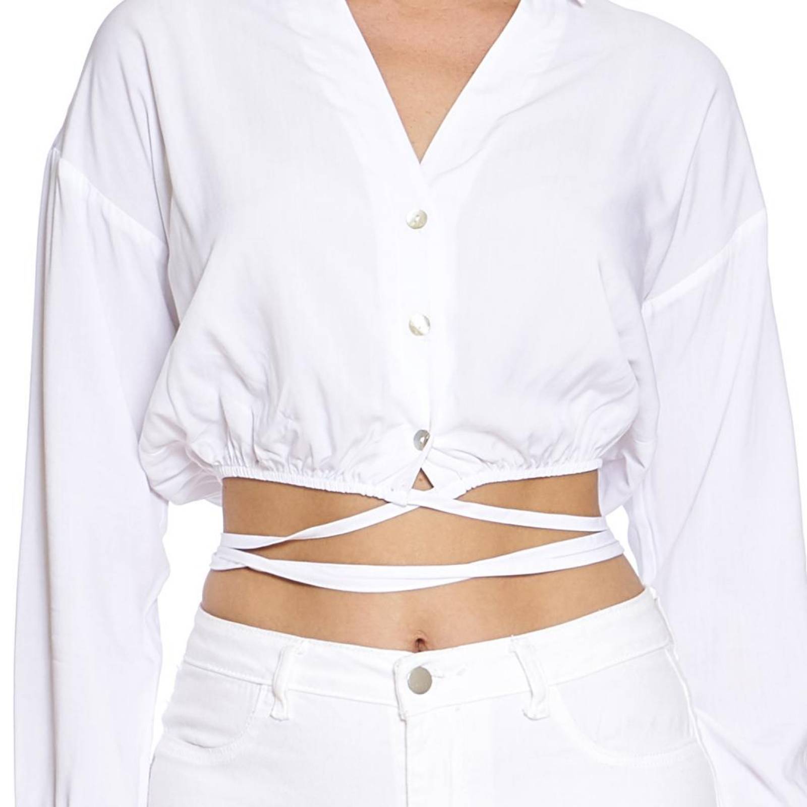 Blusa Manga Larga Cuello Jareta En Cintura Mujer Juvenil 330719 