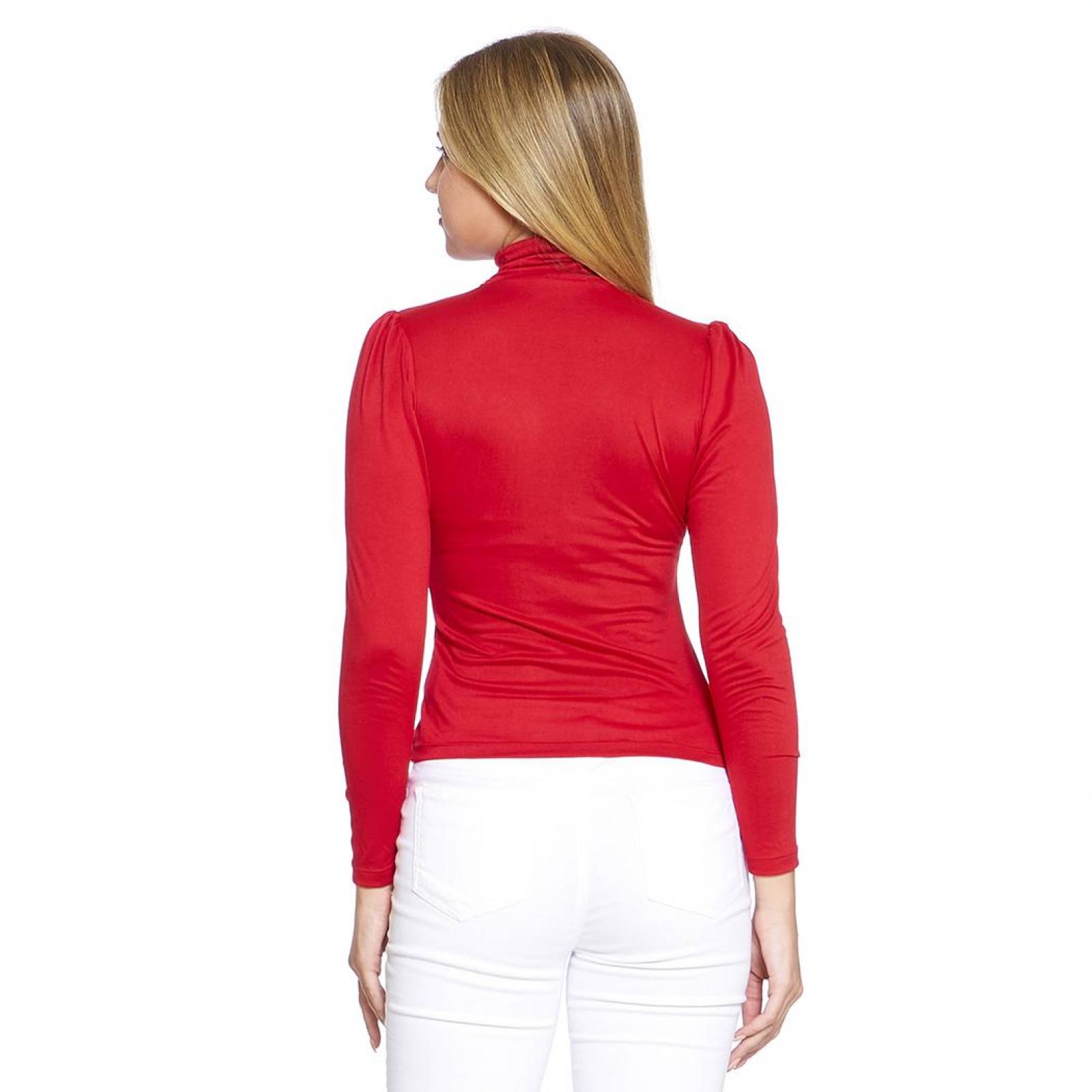 Blusa Para Mujer Lisa Básica Manga Larga y Cuello Alto Color Rojo Cómoda 330703 