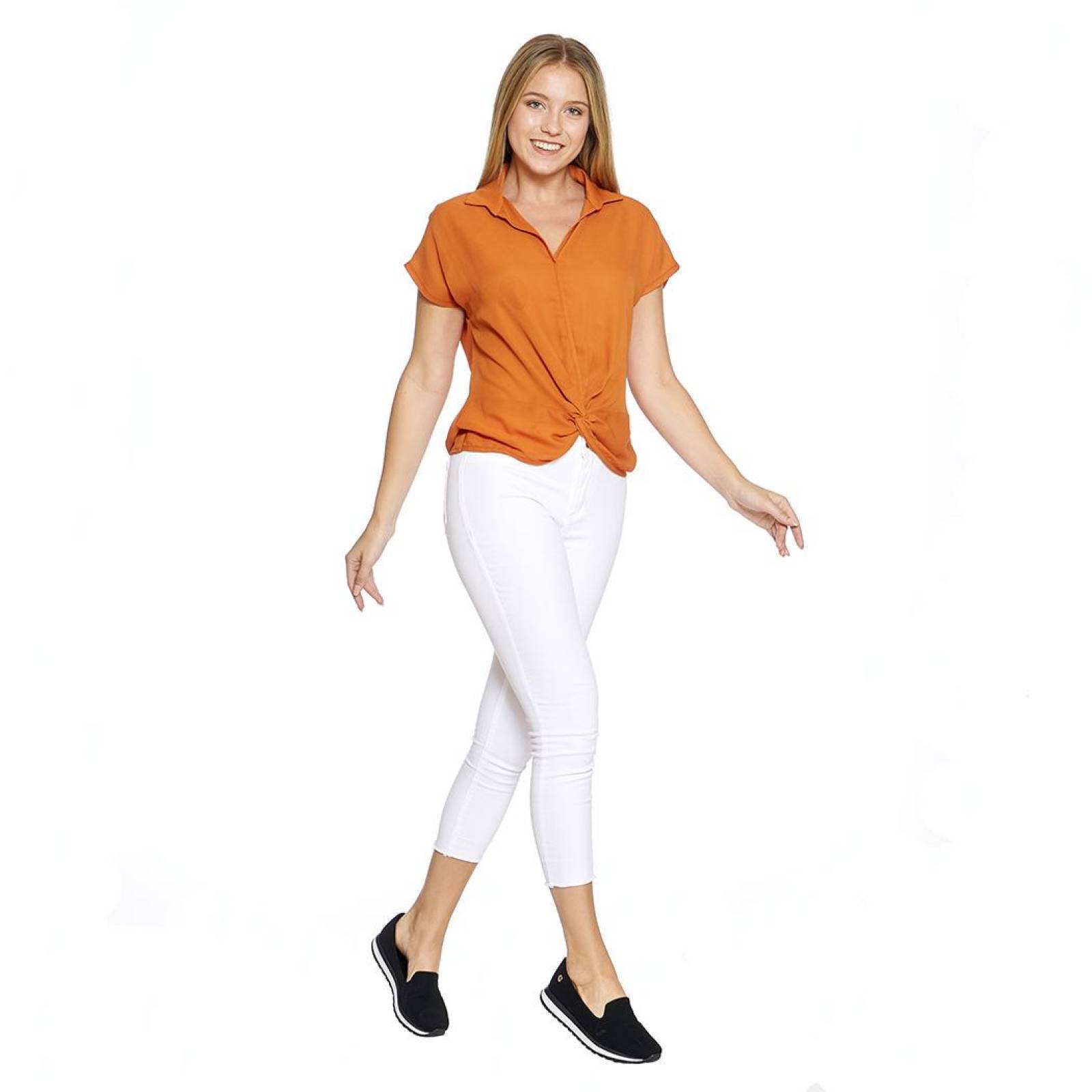 Blusa Para Mujer Con Nudo Al Frente Manga Corta Holgada Shedron Claro Casual 550401 