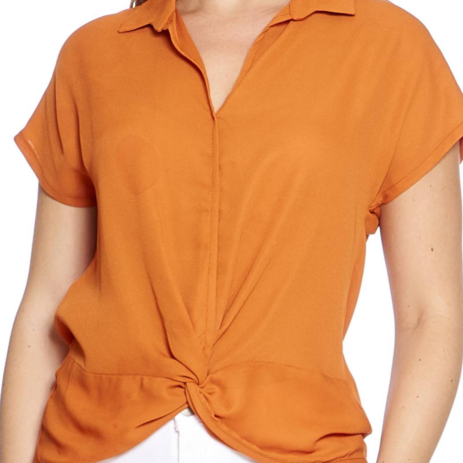 Blusa Para Mujer Con Nudo Al Frente Manga Corta Holgada Shedron Claro Casual 550401 