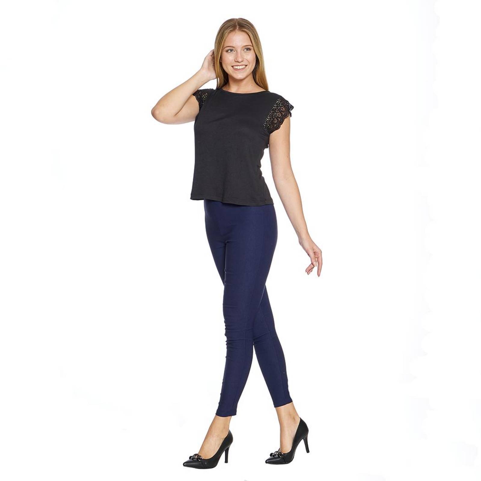 Blusa Para Mujer Con Aplicación En Manga Corta Color Negro Moda Casual 330722 