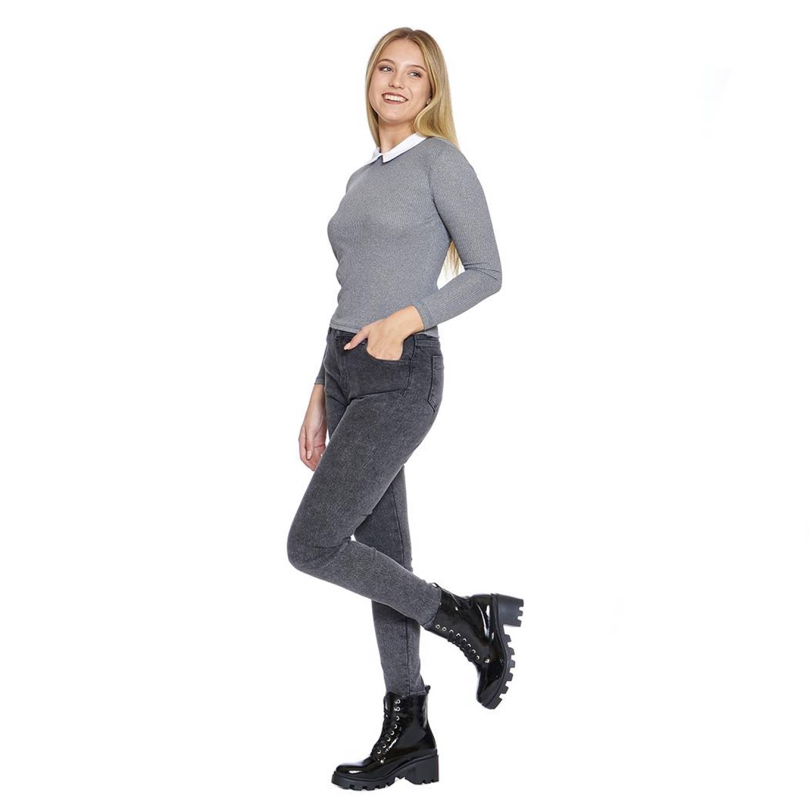 Blusa Para Mujer Con Cuello De Bebé Manga Larga Color Gris Casual Formal 330693 