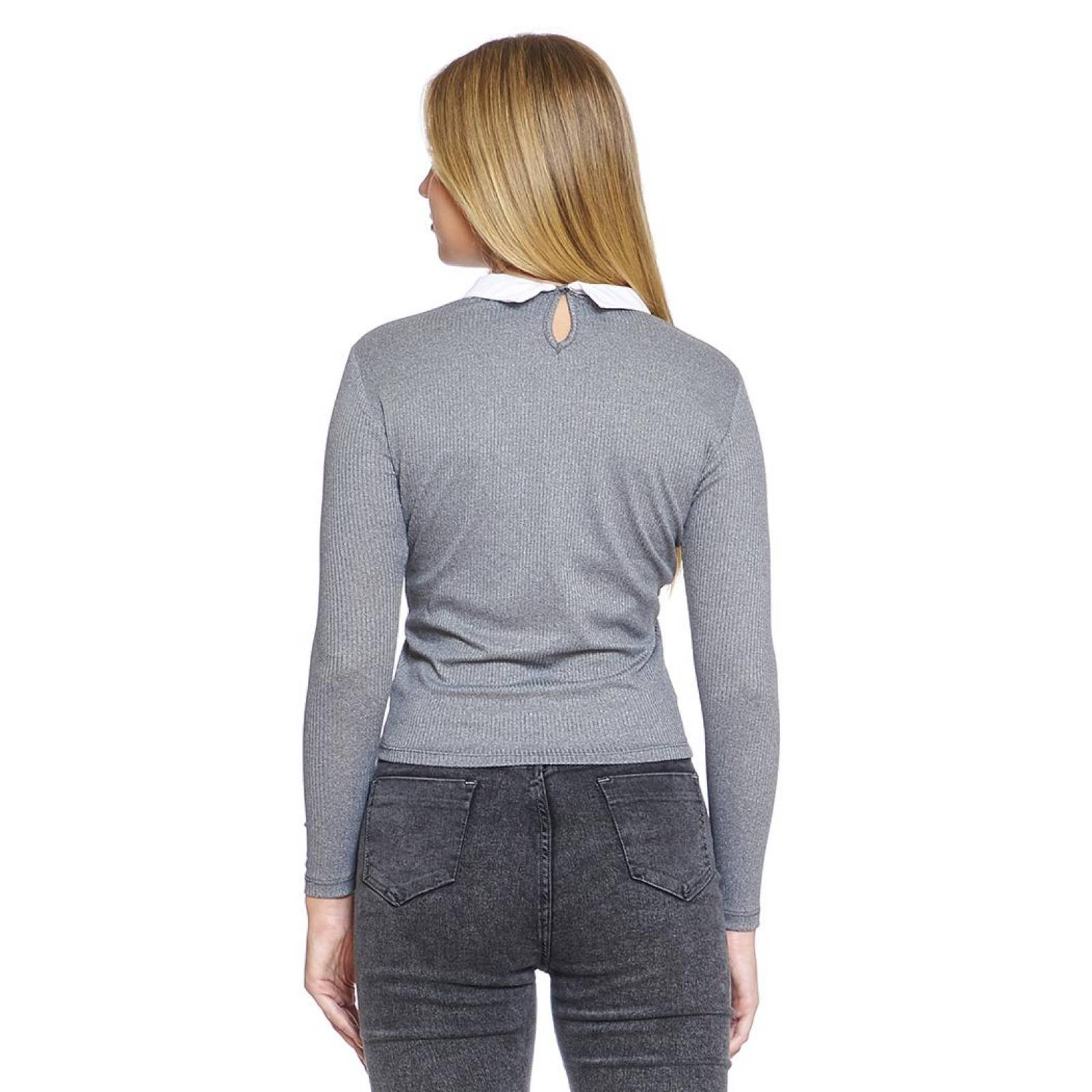 Blusa Para Mujer Con Cuello De Bebé Manga Larga Color Gris Casual Formal 330693 