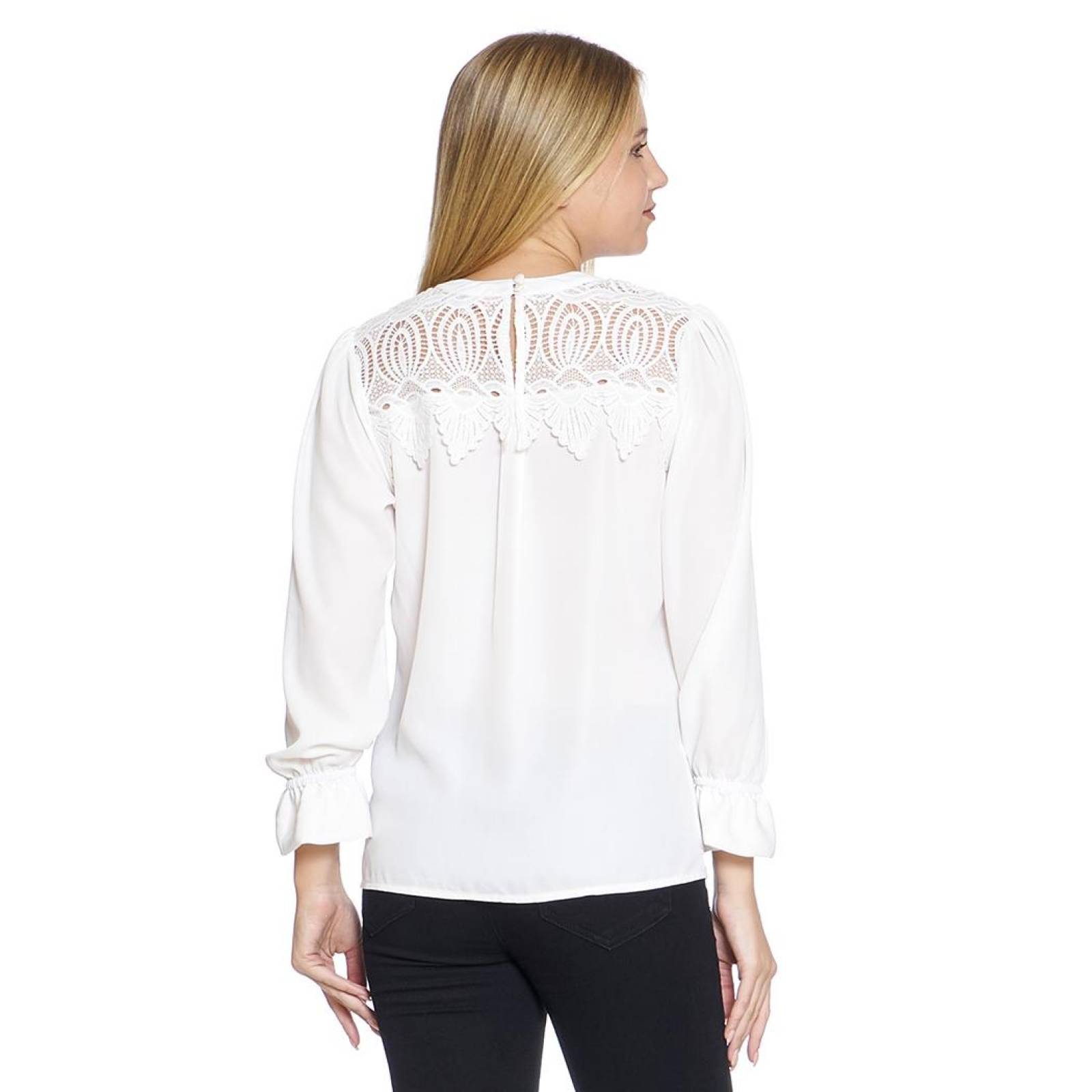 Blusa Para Mujer Manga Larga Con Aplicación Color Blanco Moda Casual 550412 