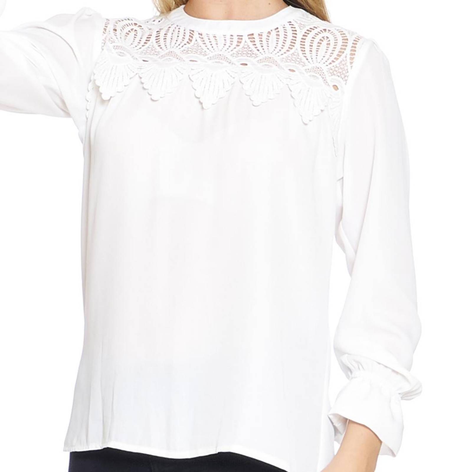 Blusa Para Mujer Manga Larga Con Aplicación Color Blanco Moda Casual 550412 