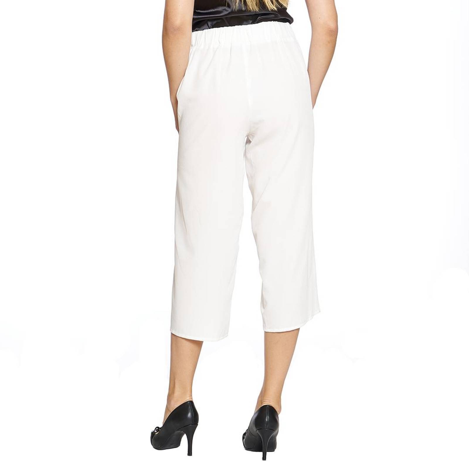 Pantalón Para Mujer Ancho Corto Tiro Alto Con Botones Color Hueso Casual 330720 