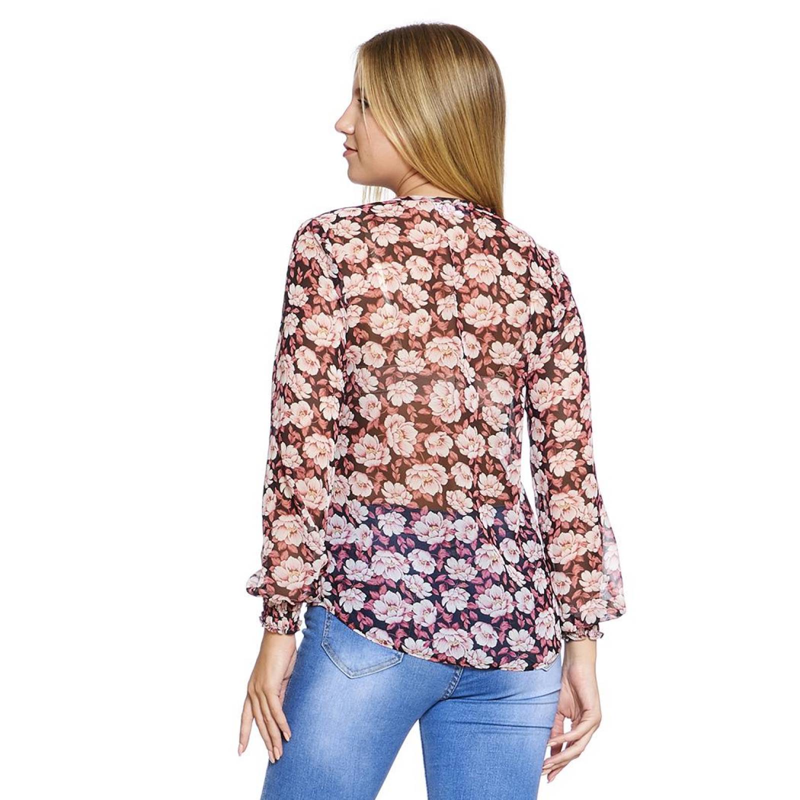 Blusa Para Mujer Ligera Puño Con Resorte Manga Larga Diseño Flores 550403 