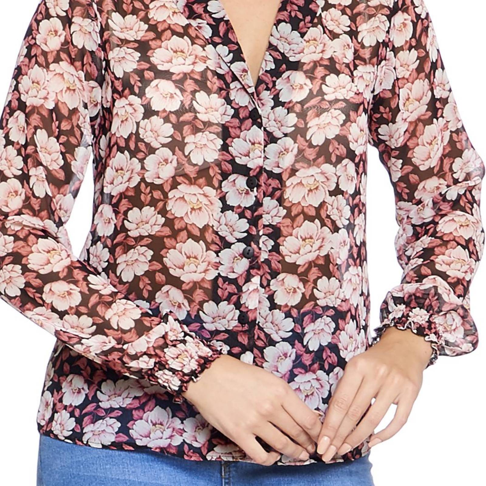 Blusa Para Mujer Ligera Puño Con Resorte Manga Larga Diseño Flores 550403 