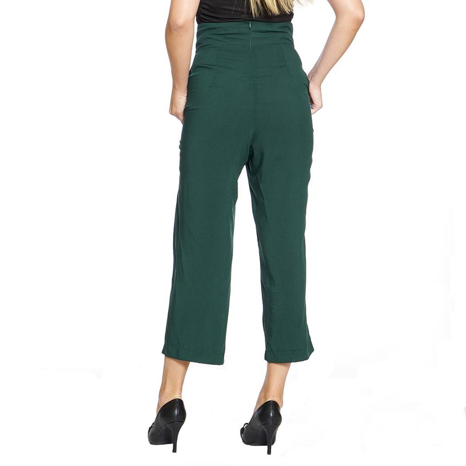Pantalón Para Mujer Amplio Corto Con Tiro Alto y Bolsas Moda Casual Color Verde 330691 