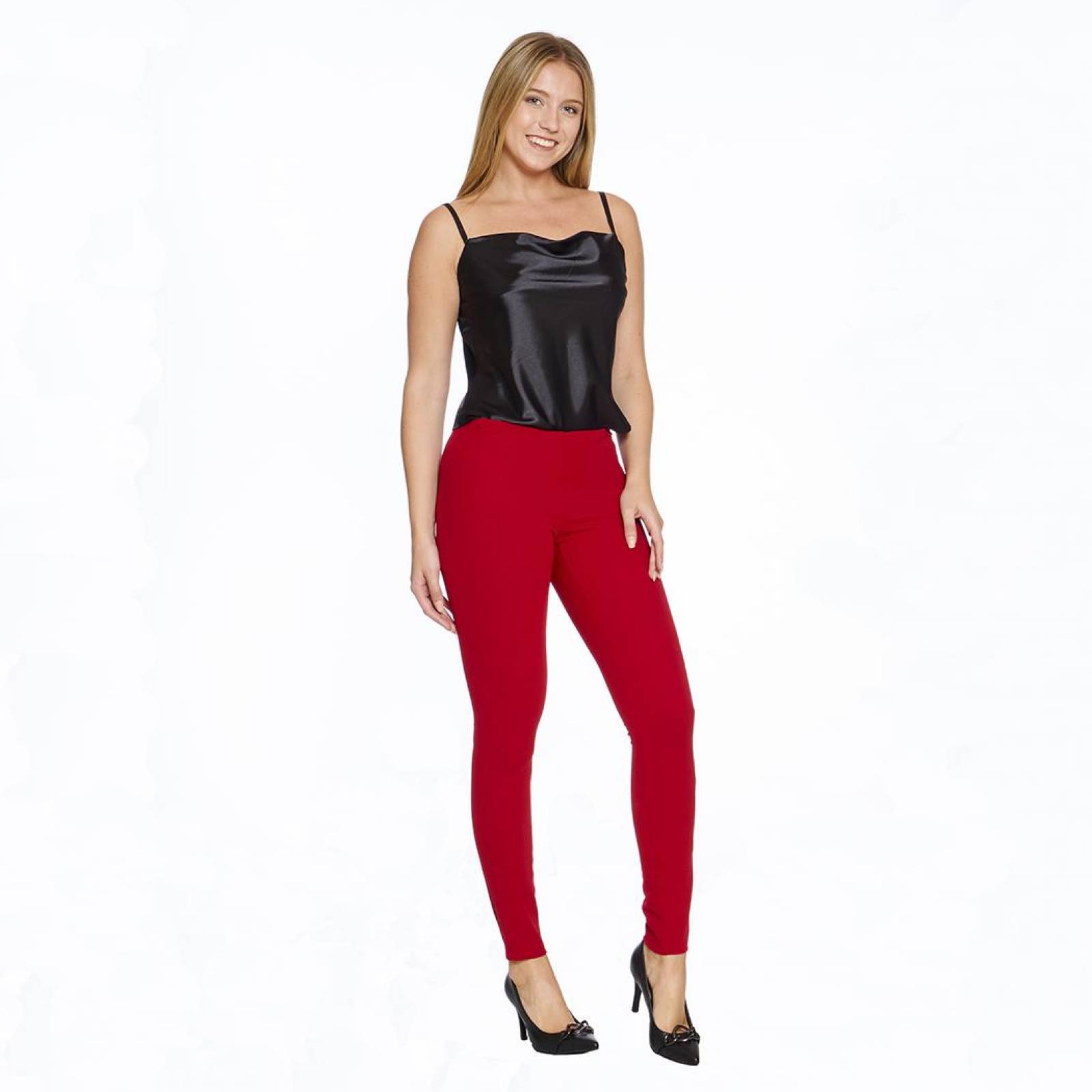 Leggins Mujer Moda Casual Rojo Liso Tiro Alto Sin Costura Ajustado Básico Cómodo Con Cortes Laterale