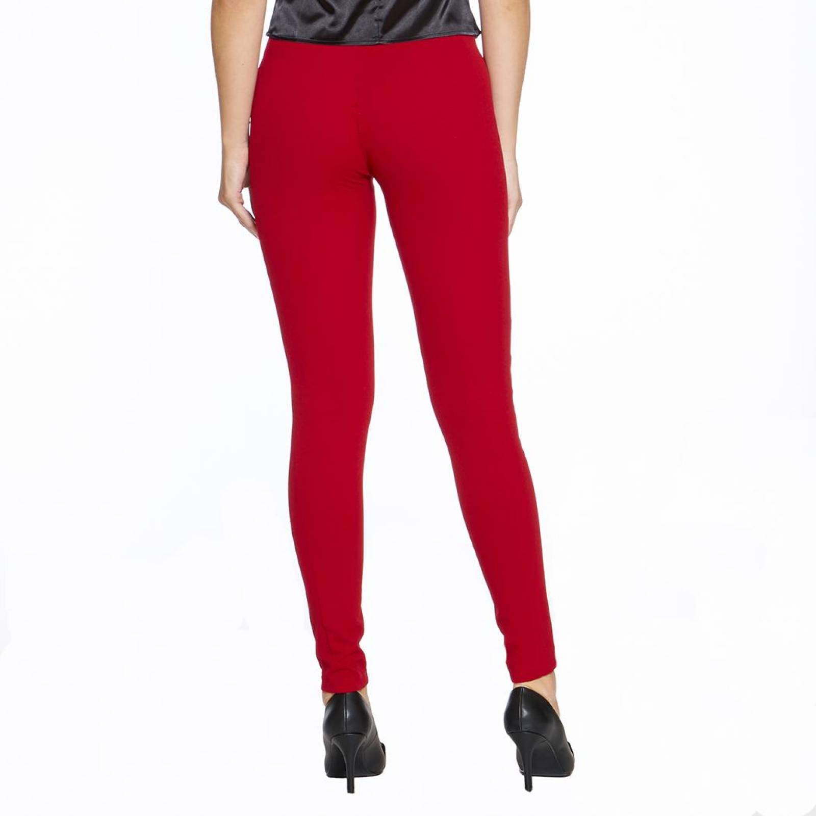 Leggins Mujer Moda Casual Rojo Liso Tiro Alto Sin Costura Ajustado Básico Cómodo Con Cortes Laterale