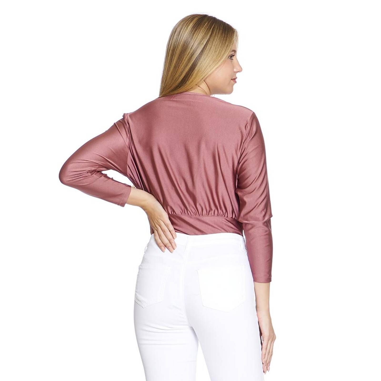 Blusa Corta Ajustada Mujer Moda Formal Casual Rosa Cómoda Básica Manga Larga Cuello 330707 