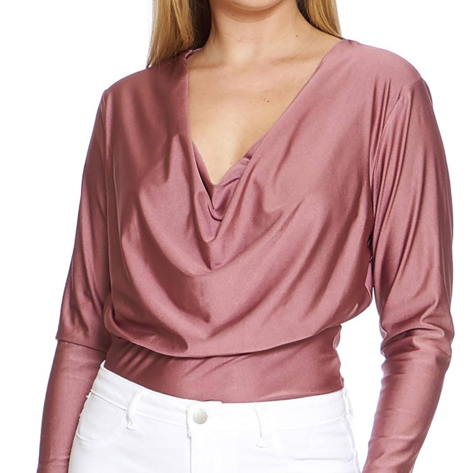 Blusa Corta Ajustada Mujer Moda Formal Casual Rosa Cómoda Básica Manga Larga Cuello 330707 
