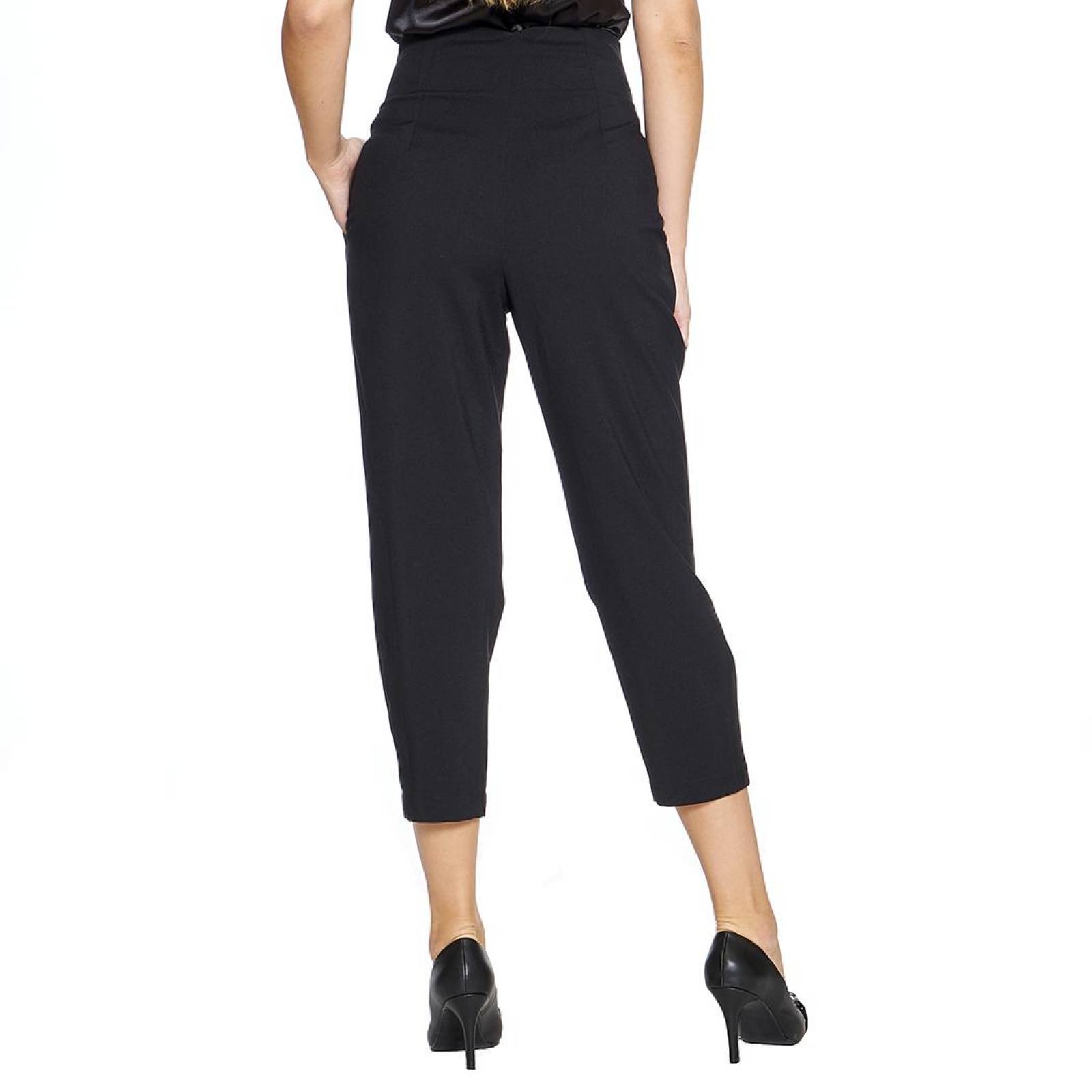 Pantalón Mujer 3/4 Pinzas Moda Casual Formal Cintura Alta Negro Cómodo Básico Corte Recto 330741 