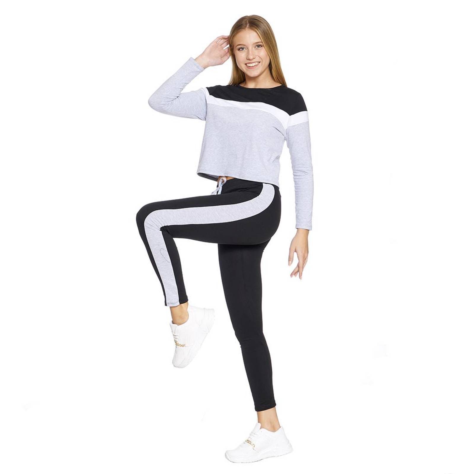 Conjunto Deportivo Mujer 2 Piezas Pantalón Leggins a Rayas Sudadera Manga Larga Entrenamiento 360080